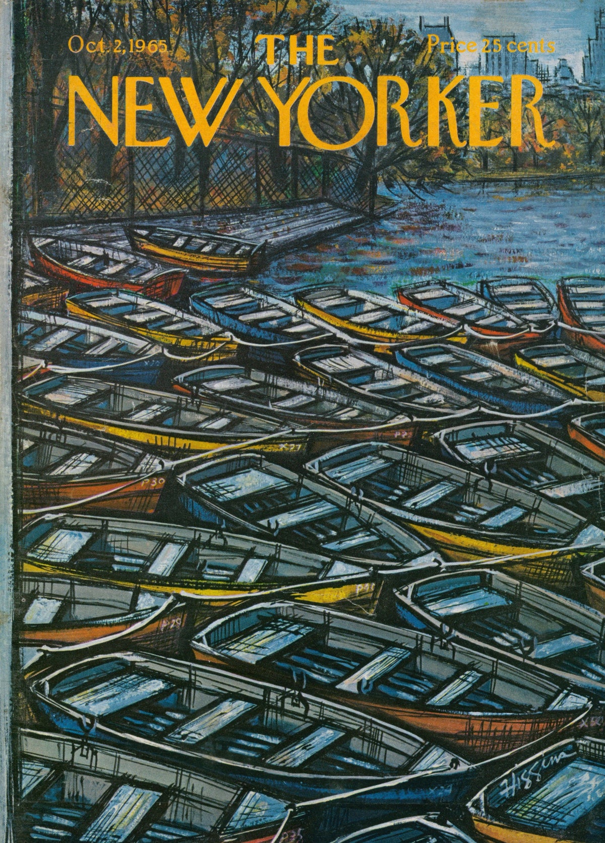 Rowboats- The New Yorker - Authentic Vintage Antique Print