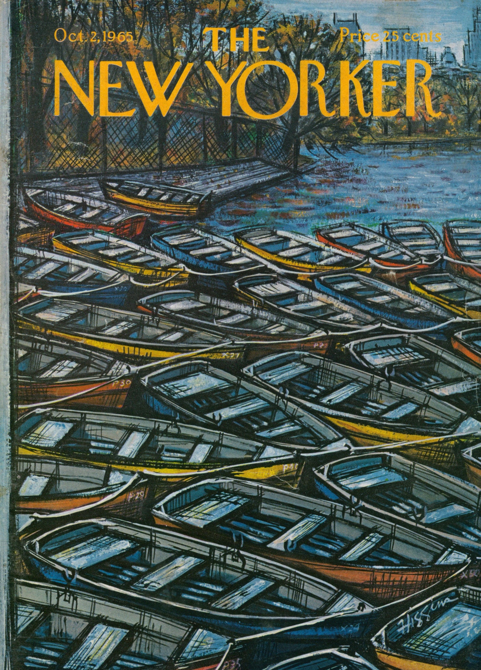 Rowboats- The New Yorker - Authentic Vintage Antique Print
