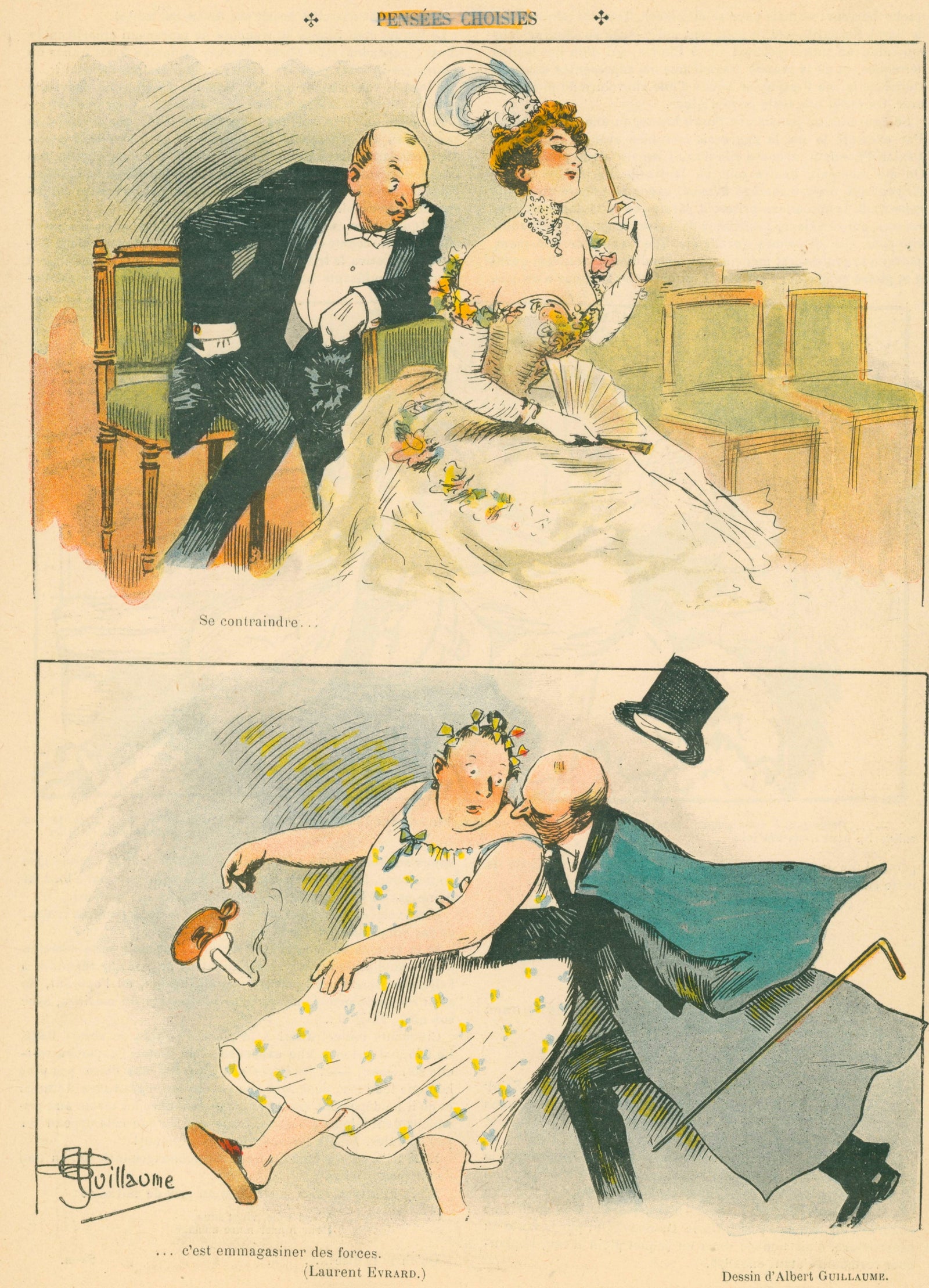 Pensées Choises- French Satirical Comic - Authentic Vintage Illustration