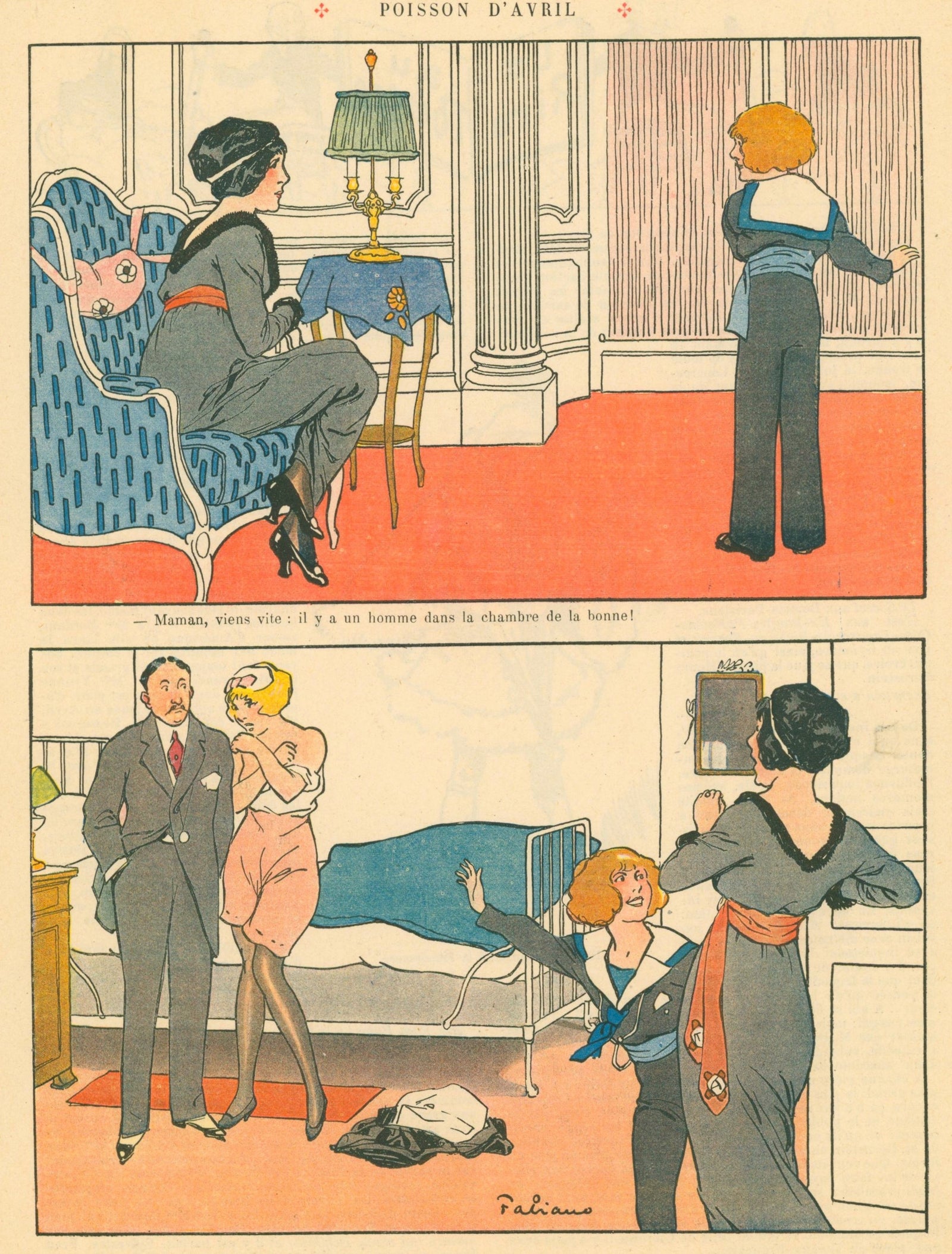 Poisson D'Avril- French Satirical Comic - Authentic Vintage Illustration