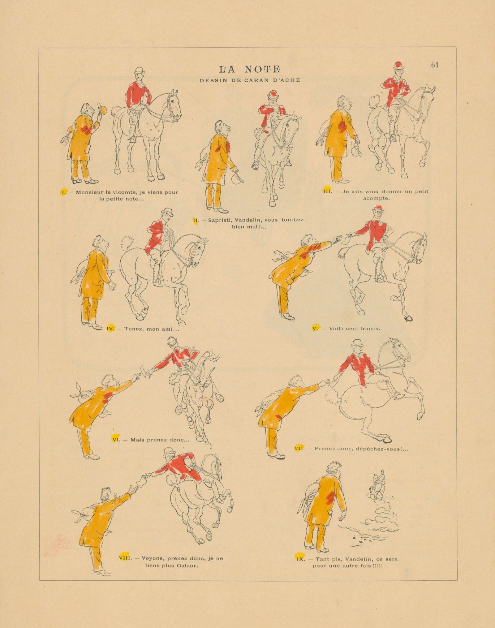 Le Cheval- French Satirical Comic - Authentic Vintage Illustration