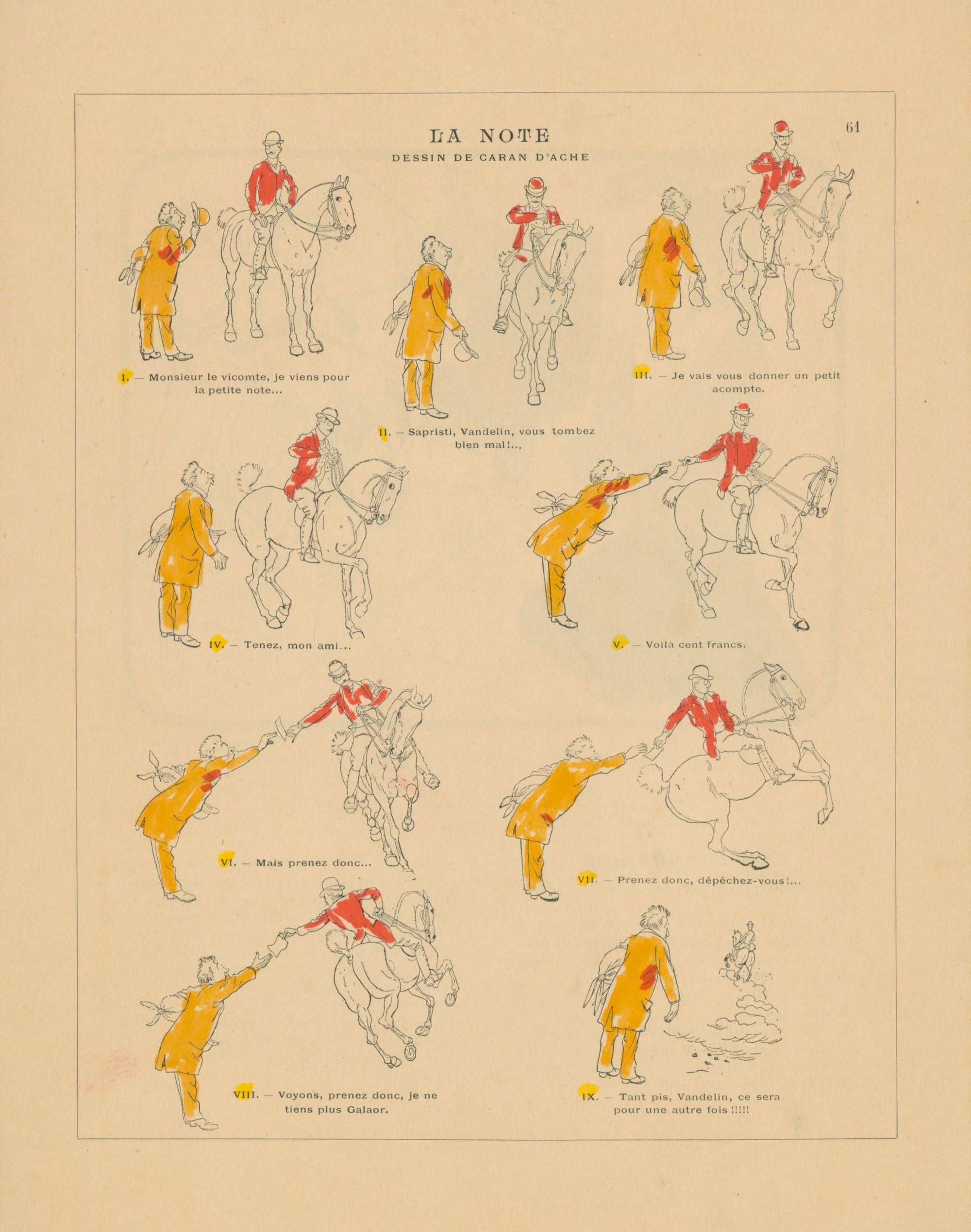 Le Cheval- French Satirical Comic - Authentic Vintage Illustration