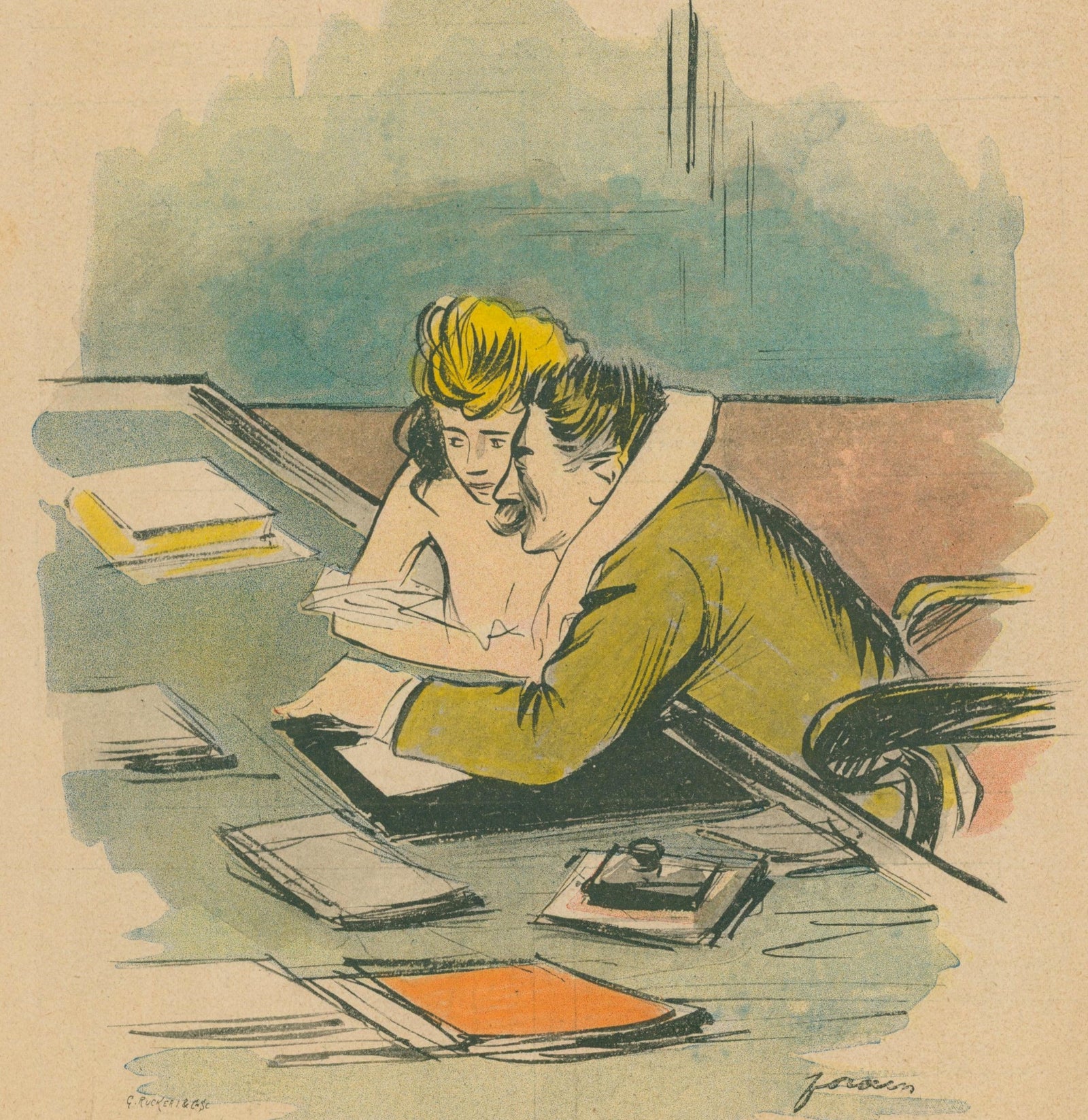 Le Bureau- French Satirical Comic - Authentic Vintage Illustration