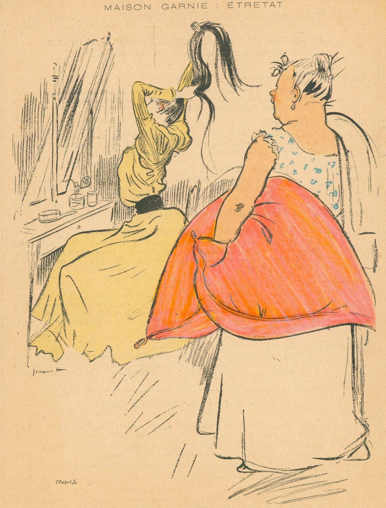 Maison Garnie- French Satirical Comic - Authentic Vintage Antique Print