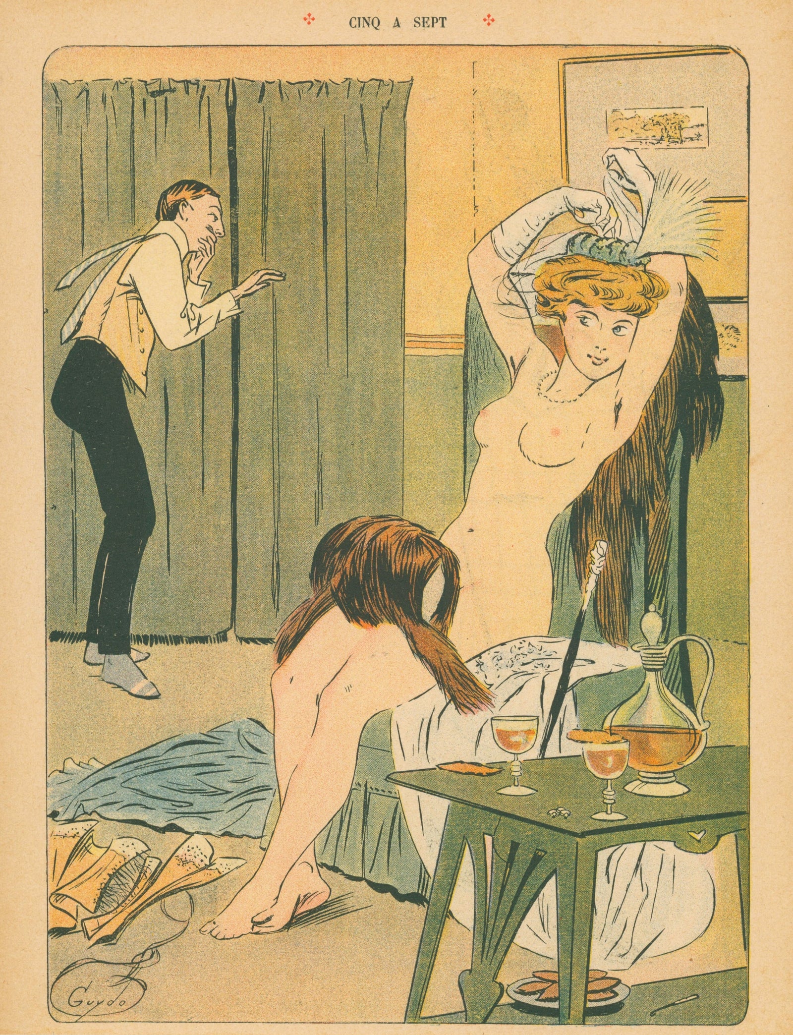 Cinq a Sept- French Satirical Comic - Authentic Vintage Antique Print