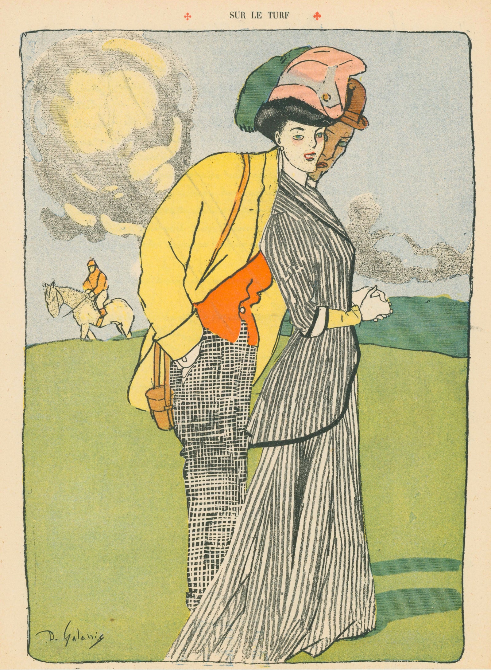 Sur Le Turf- French Satirical Comic - Authentic Vintage Illustration