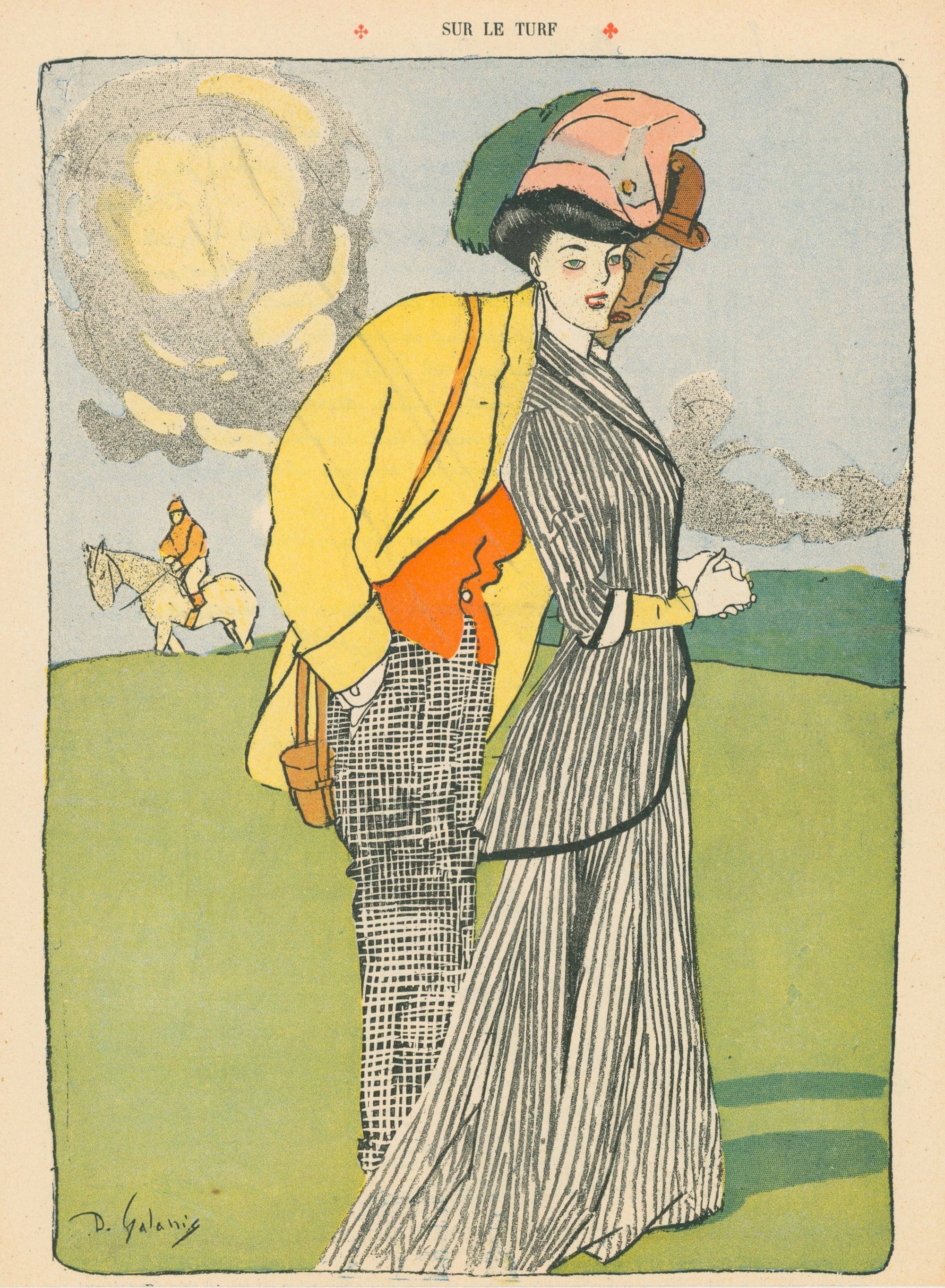 Sur Le Turf- French Satirical Comic - Authentic Vintage Illustration