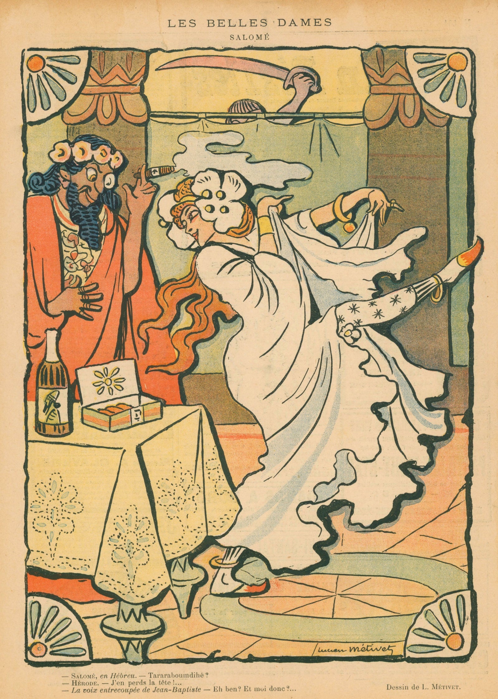 Les Belles Dames- French Satirical Comic - Authentic Vintage Antique Print