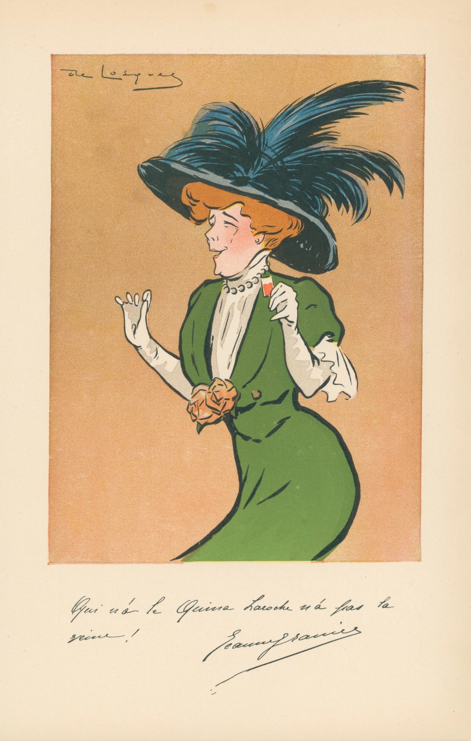 Fanny Brice- Quina Laroche Wine - Authentic Vintage Antique Print