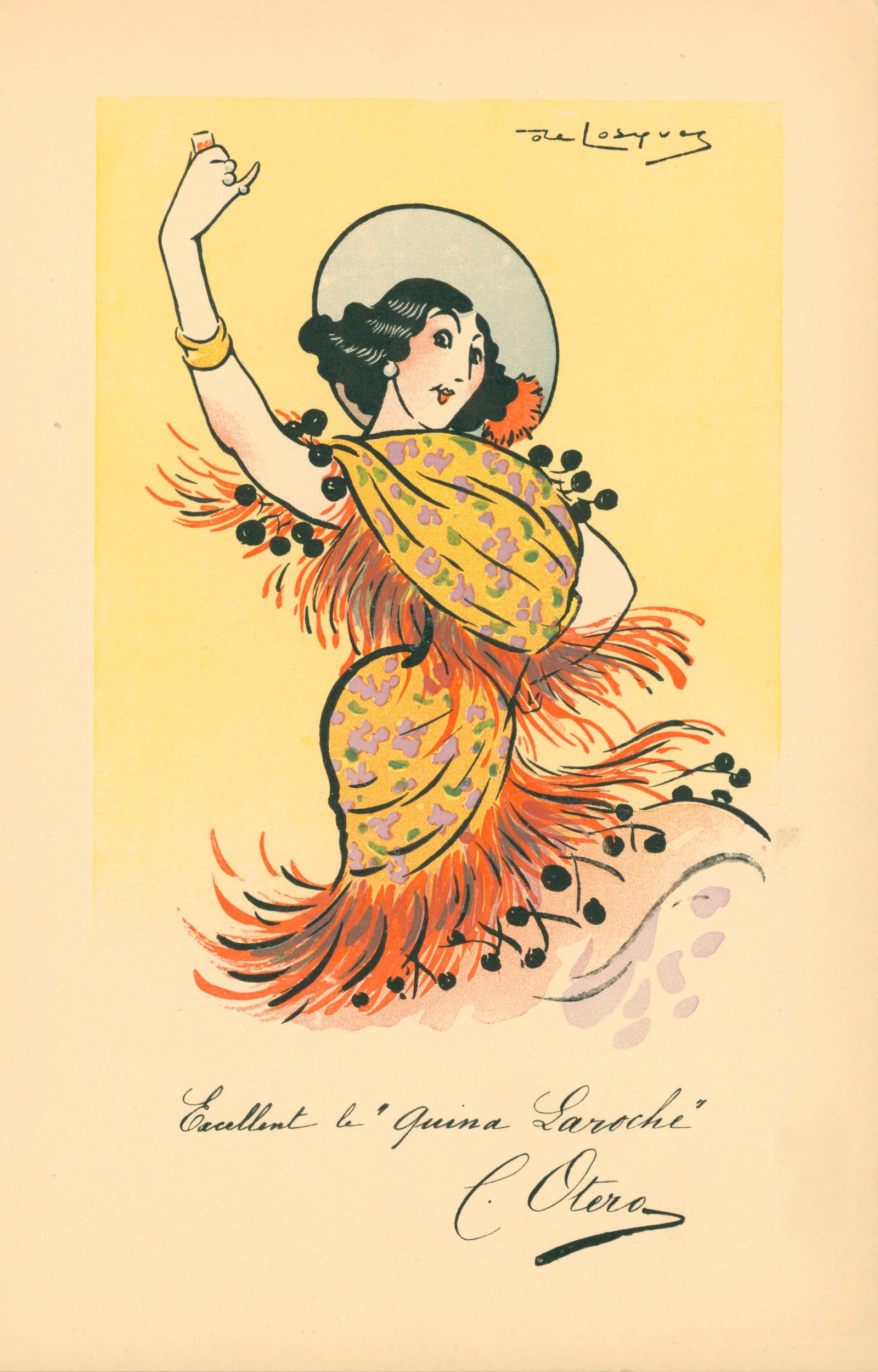 Carolina Otero- Quina Laroche Wine - Authentic Vintage Antique Print