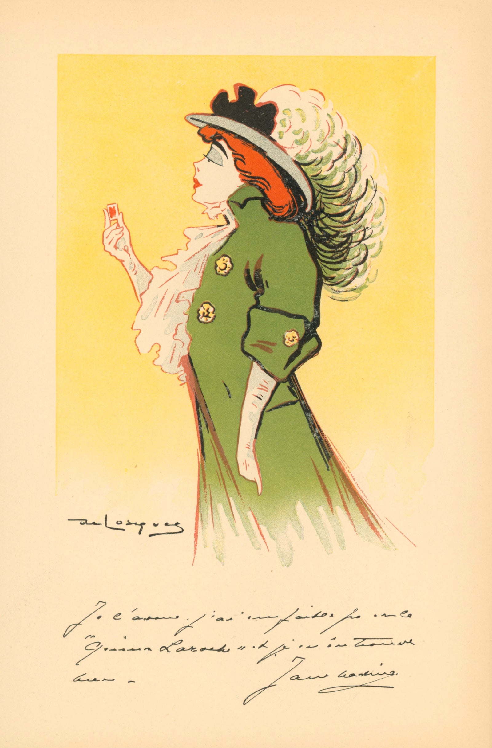 Jane Hading- Quina Laroche Wine - Authentic Vintage Antique Print