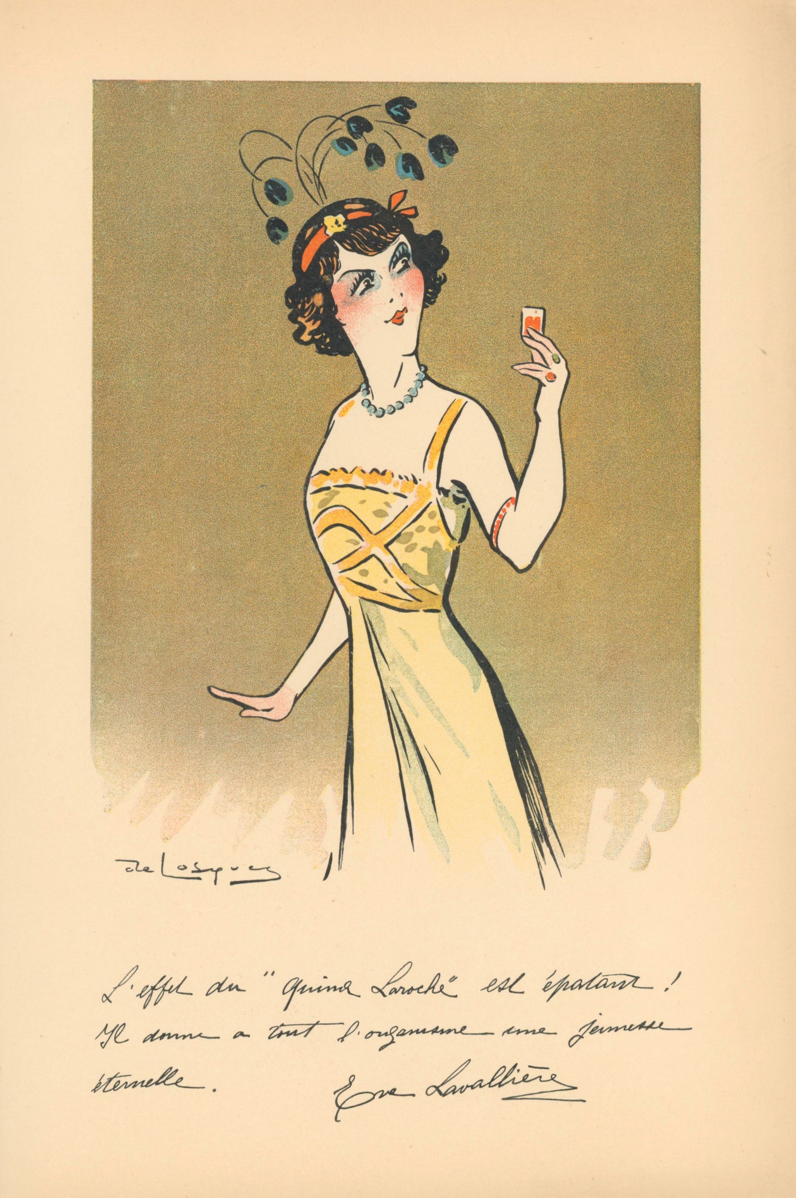 Ève Lavallière- Quina Laroche Wine - Authentic Vintage Antique Print