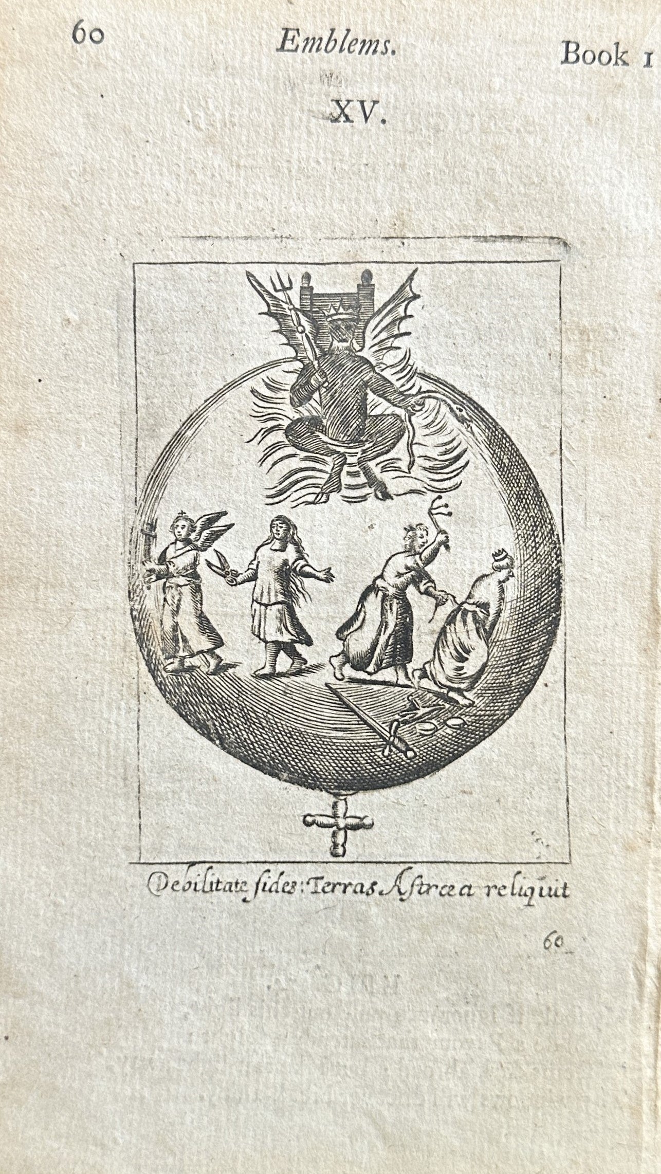 Satan, Devil- Emblem, Copper Engraving - Authentic Vintage Antique Print