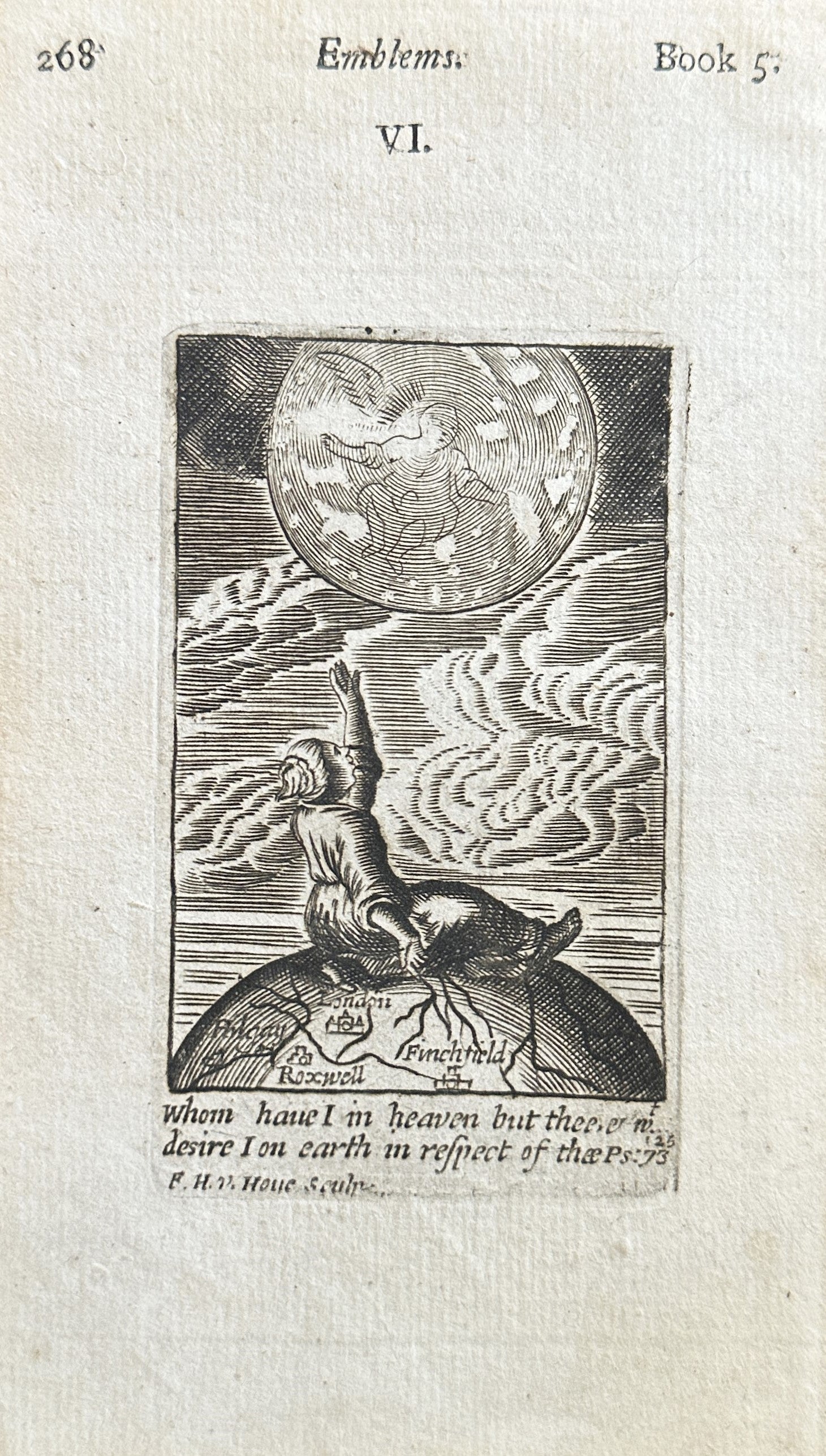 Earth, Heavens- Emblem, Copper Engraving - Authentic Vintage Antique Print