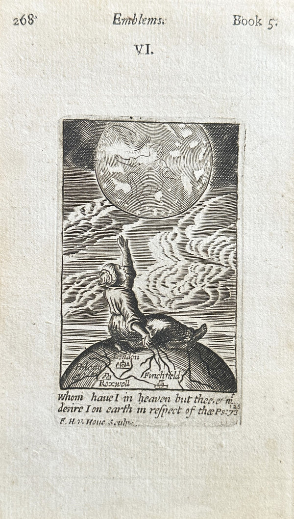 Earth, Heavens- Emblem, Copper Engraving - Authentic Vintage Antique Print