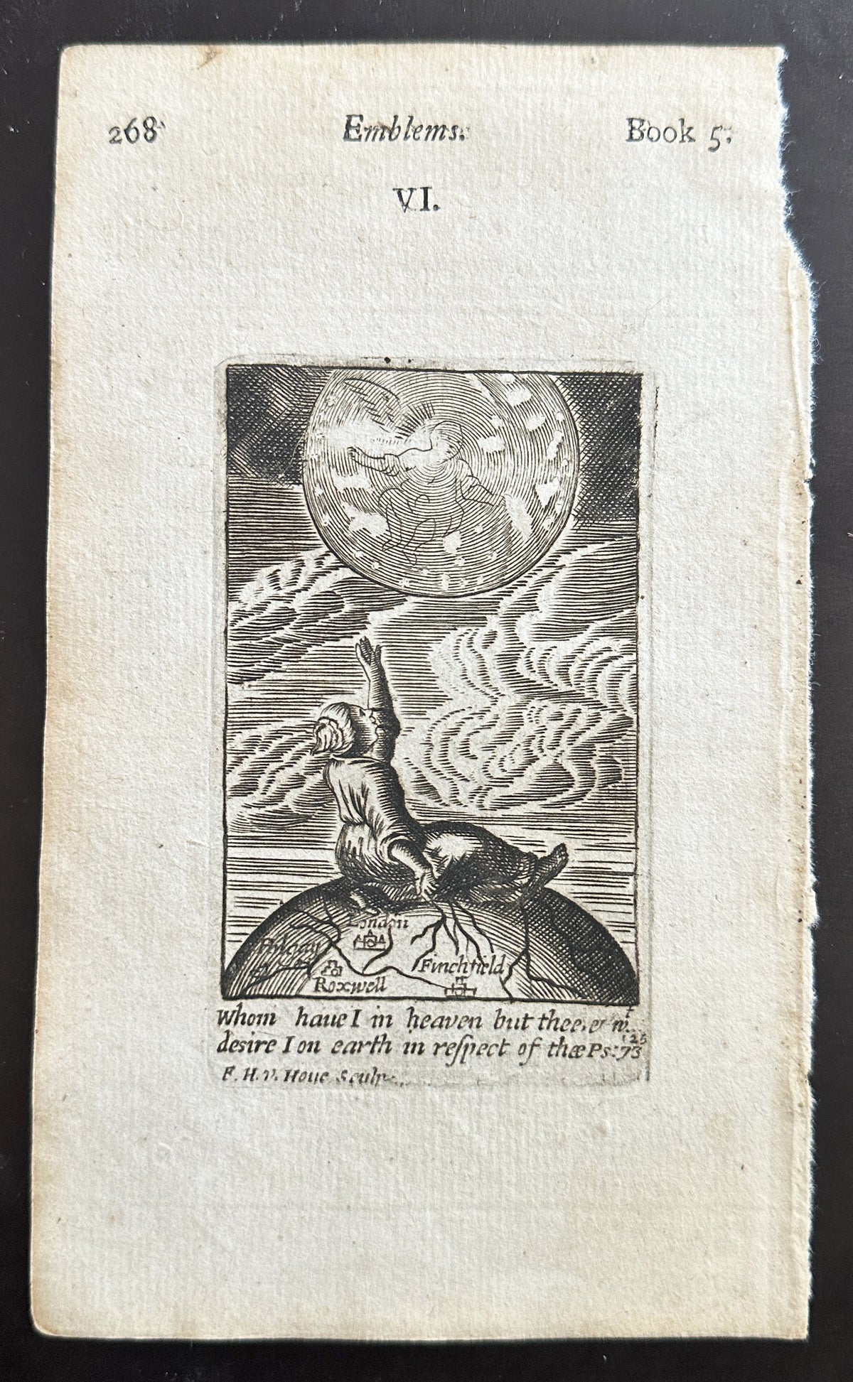 Earth, Heavens- Emblem, Copper Engraving - Authentic Vintage Antique Print