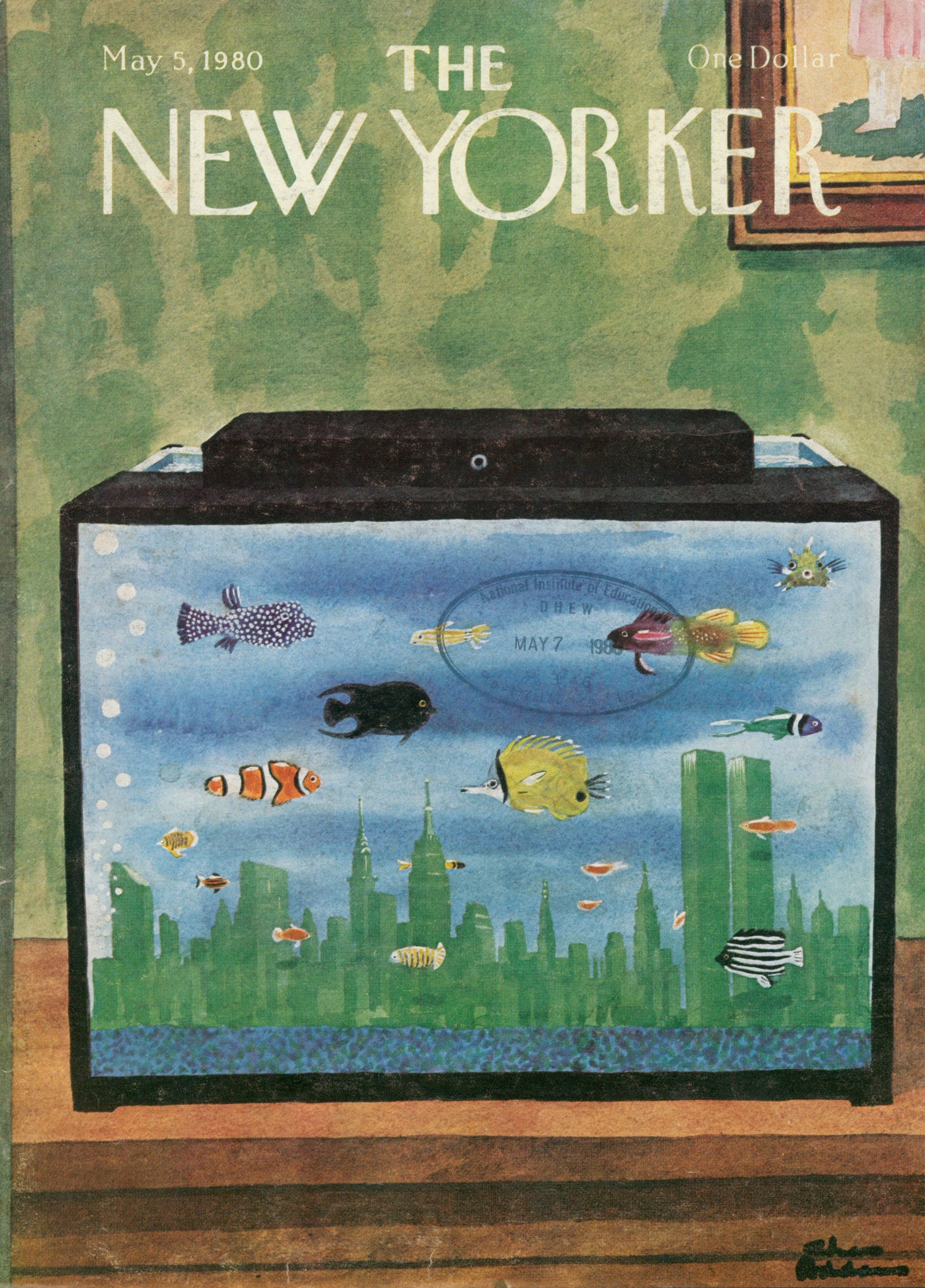 Swimming in NYC- The New Yorker - Authentic Vintage Cover Art