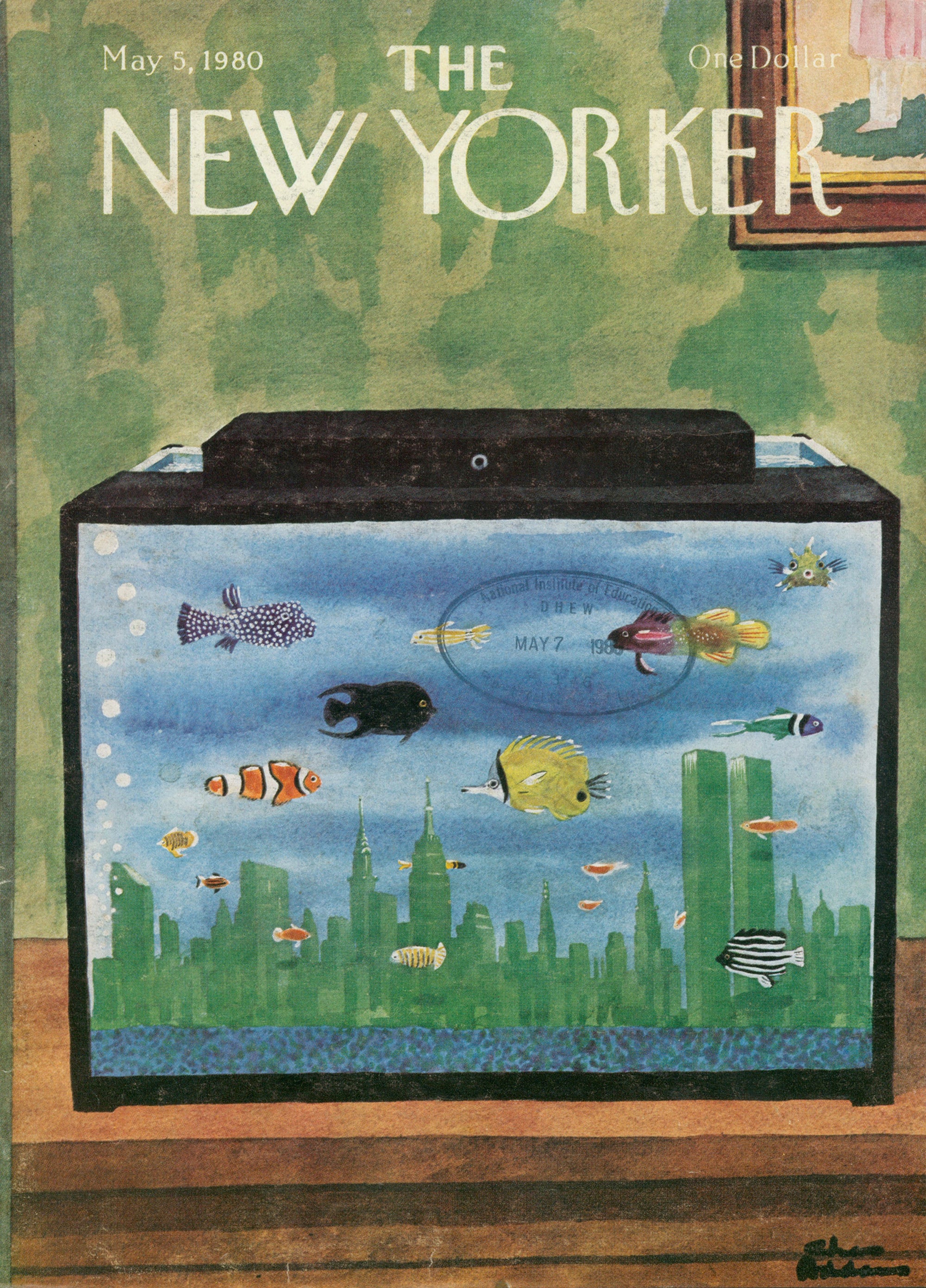 Swimming in NYC- The New Yorker - Authentic Vintage Cover Art