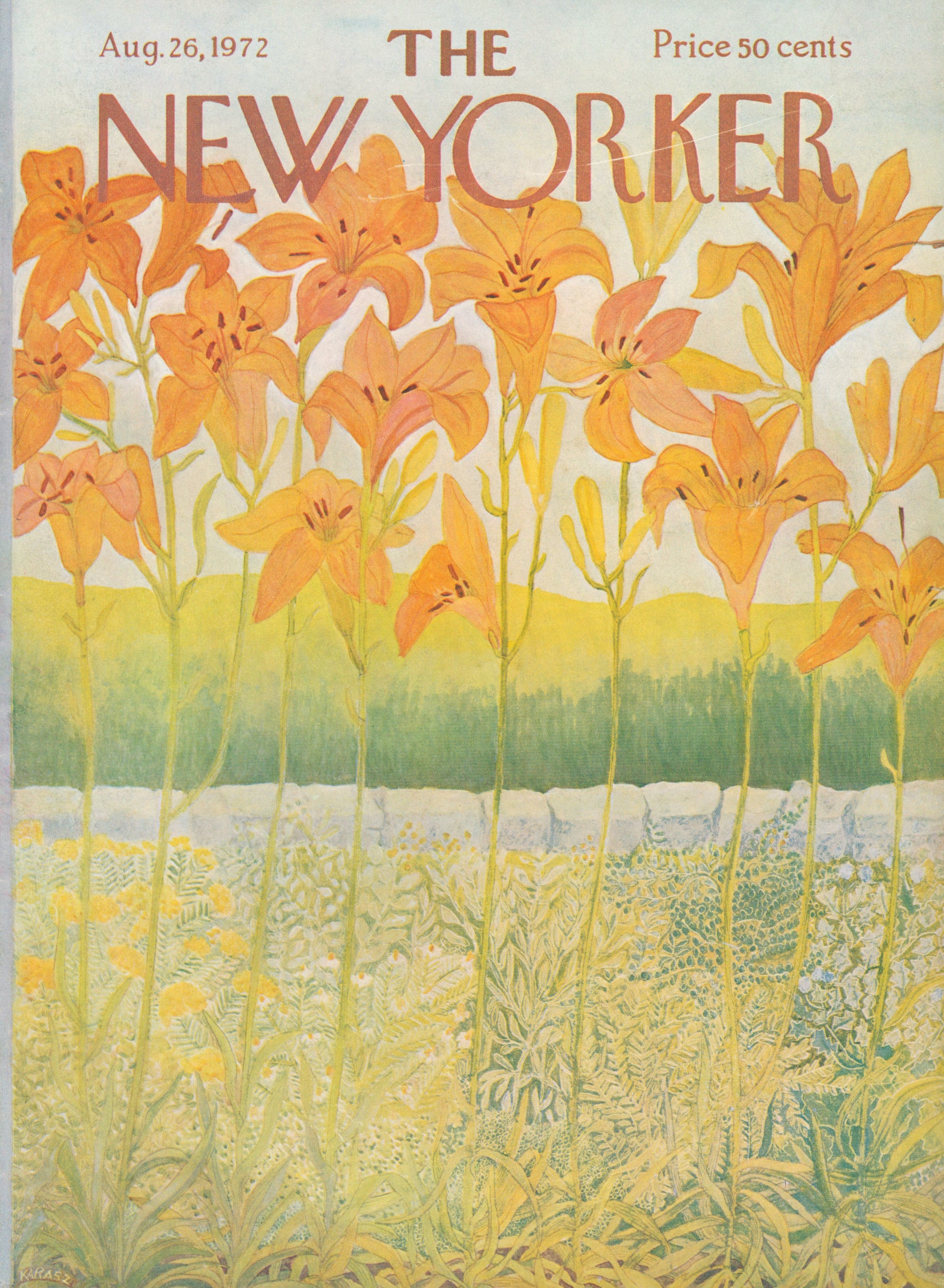 Orange Pixies, Lillies- The New Yorker - Authentic Vintage Cover Art