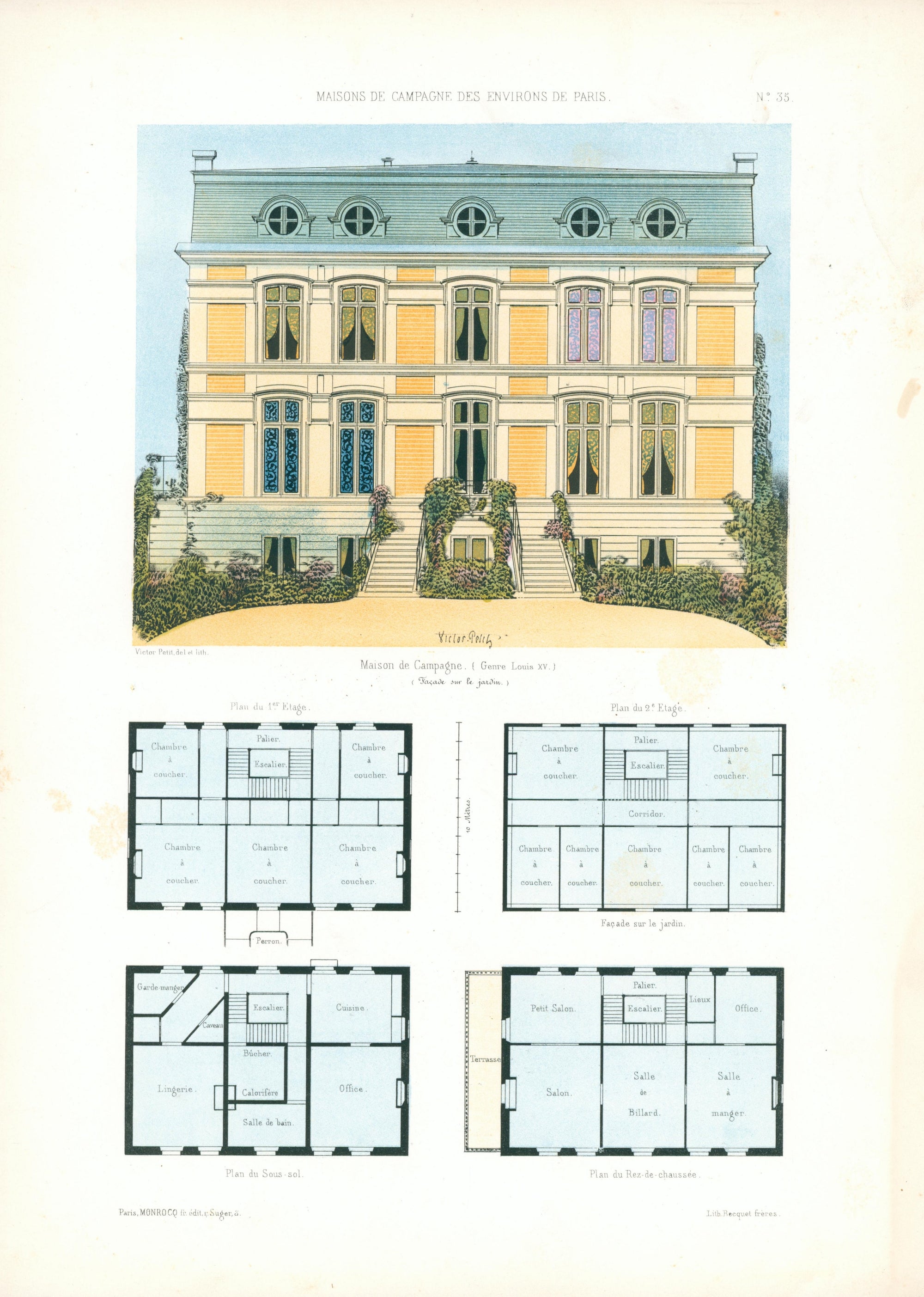 Maisons de Campagne- French Architectural Plan, NO.35 - Authentic Vintage Antique Print