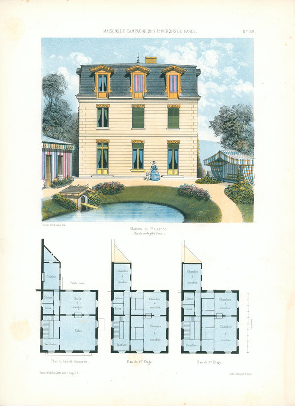 Maisons de Campagne- French Architectural Plan, NO.32 - Authentic Vintage Antique Print