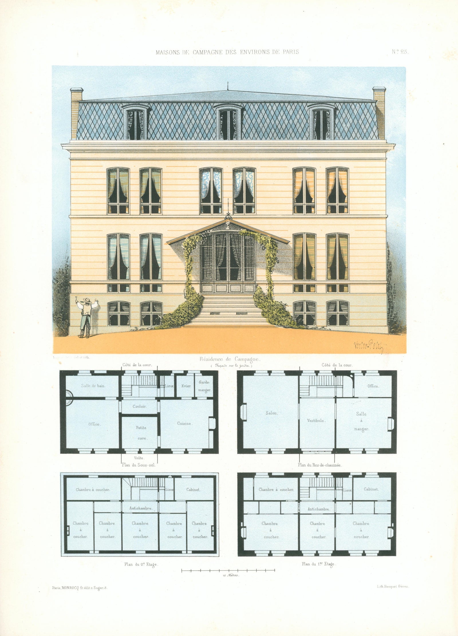 Maisons de Campagne- French Architectural Plan, NO.25 - Authentic Vintage Antique Print