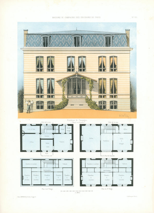 Maisons de Campagne- French Architectural Plan, NO.25 - Authentic Vintage Antique Print