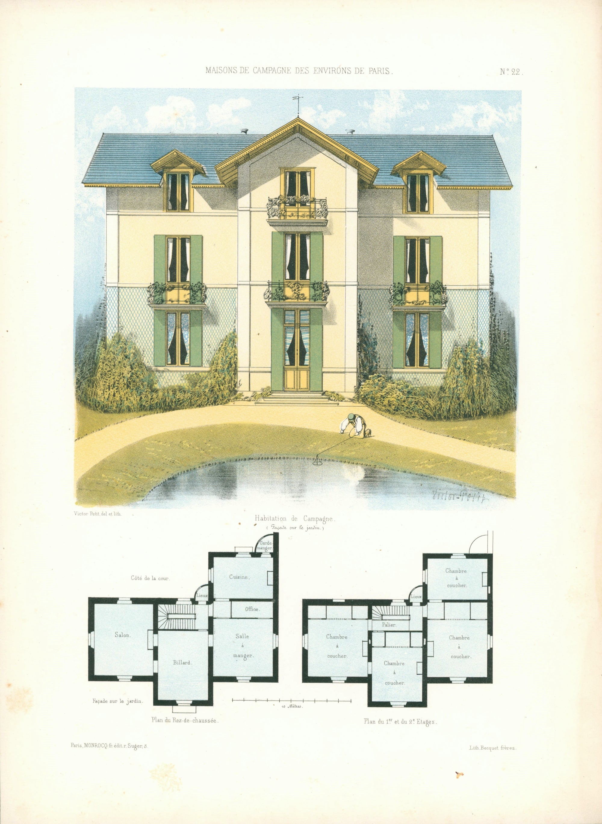 Maisons de Campagne- French Architectural Plan, NO.22 - Authentic Vintage Antique Print