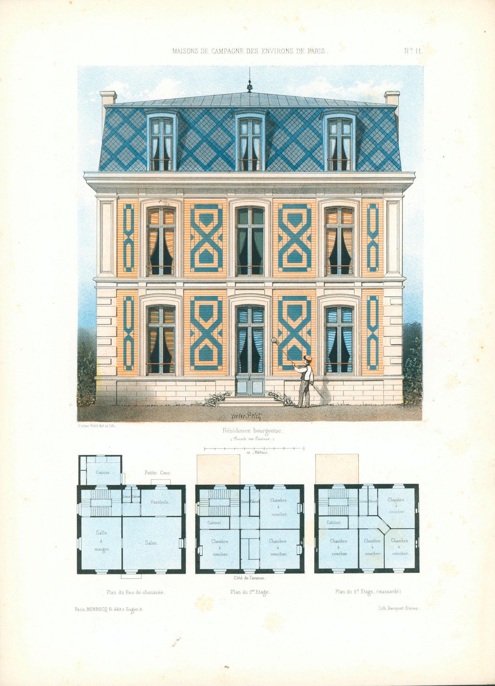 Maisons de Campagne- French Architectural Plan, NO.11 - Authentic Vintage Antique Print