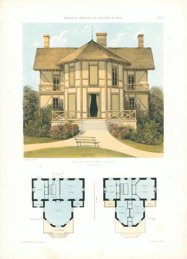 Maisons de Campagne- French Architectural Plan, NO.10 - Authentic Vintage Antique Print