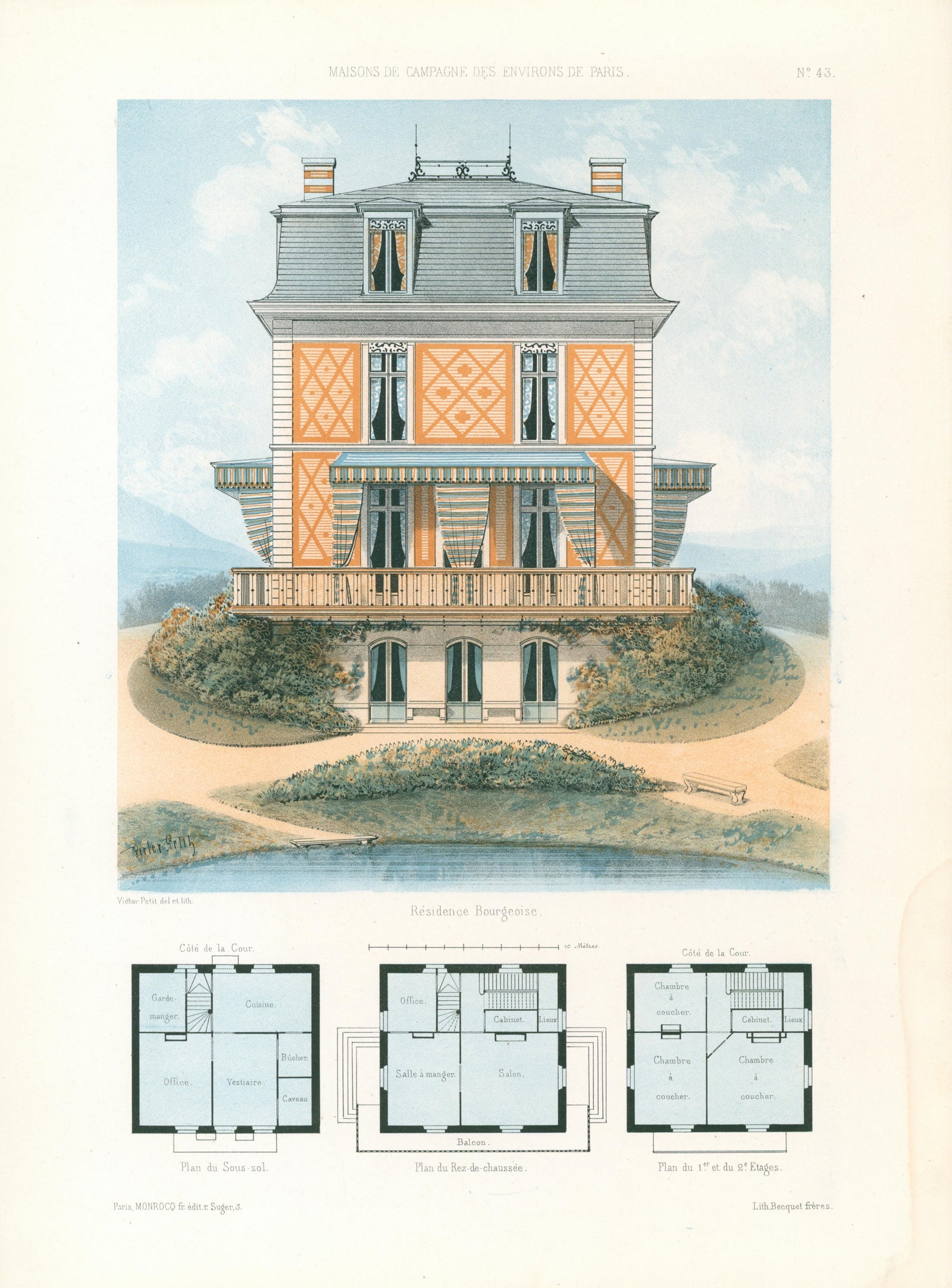 Maisons de Campagne- French Architectural Plan, NO.43 - Authentic Vintage Antique Print