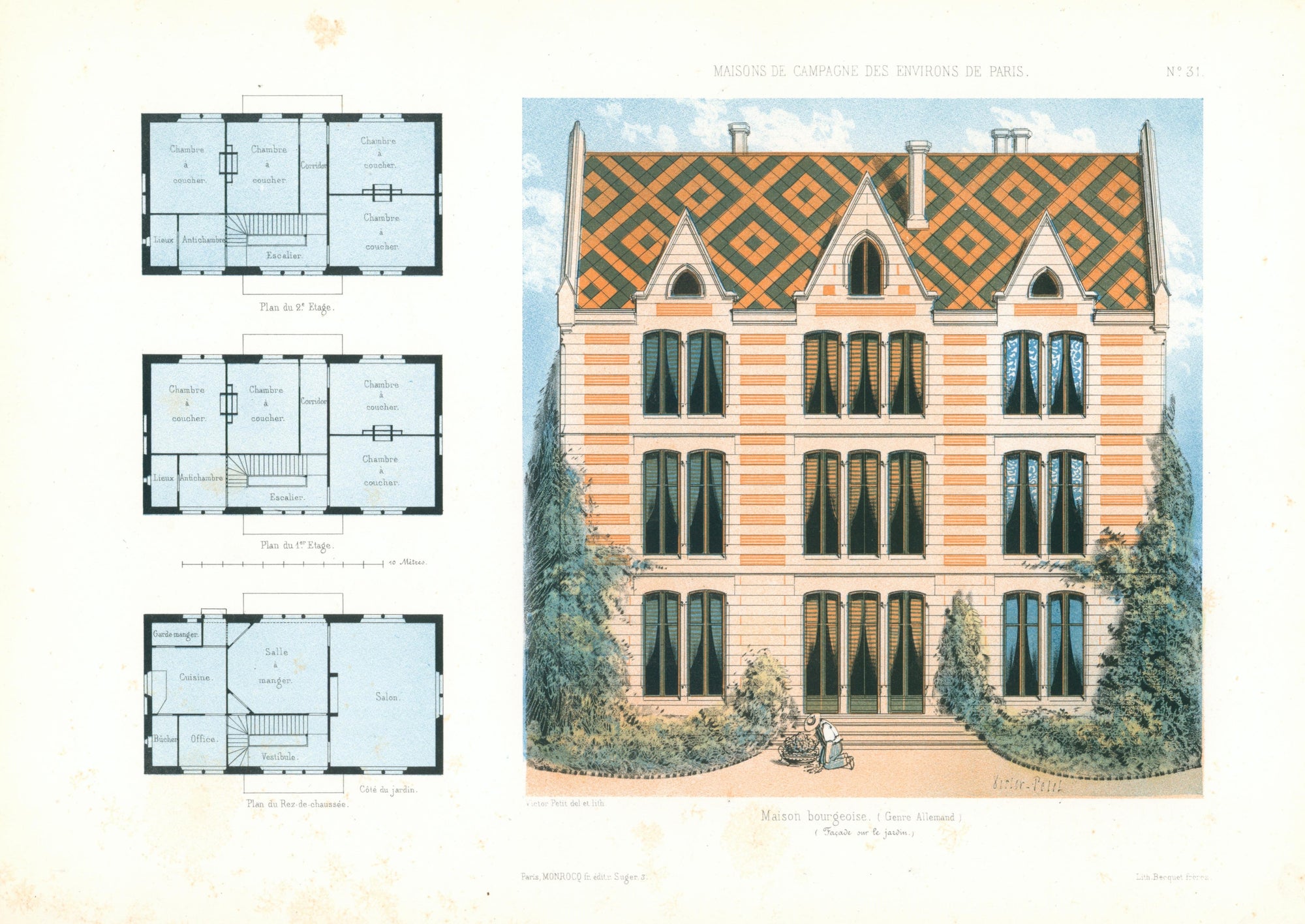 Maisons de Campagne- French Architectural Plan, NO.31 - Authentic Vintage Antique Print