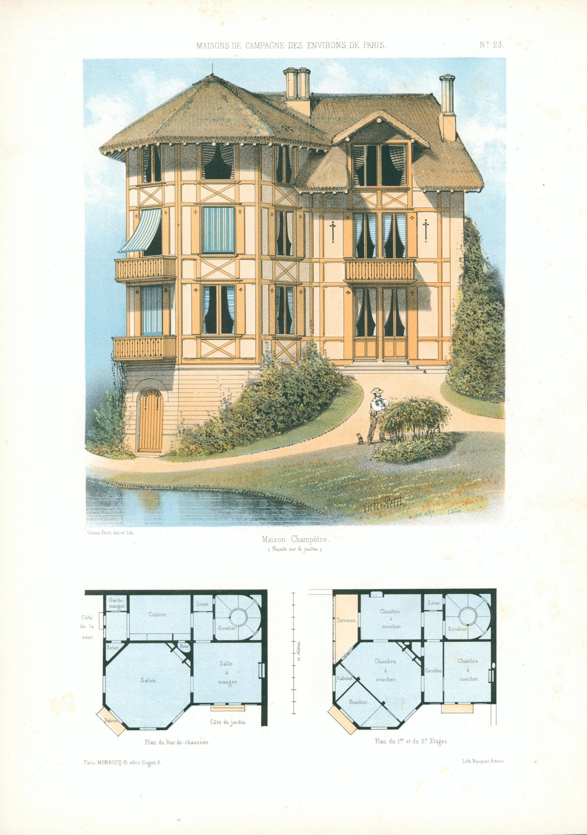 Maisons de Campagne- French Architectural Plan, NO.23 - Authentic Vintage Antique Print