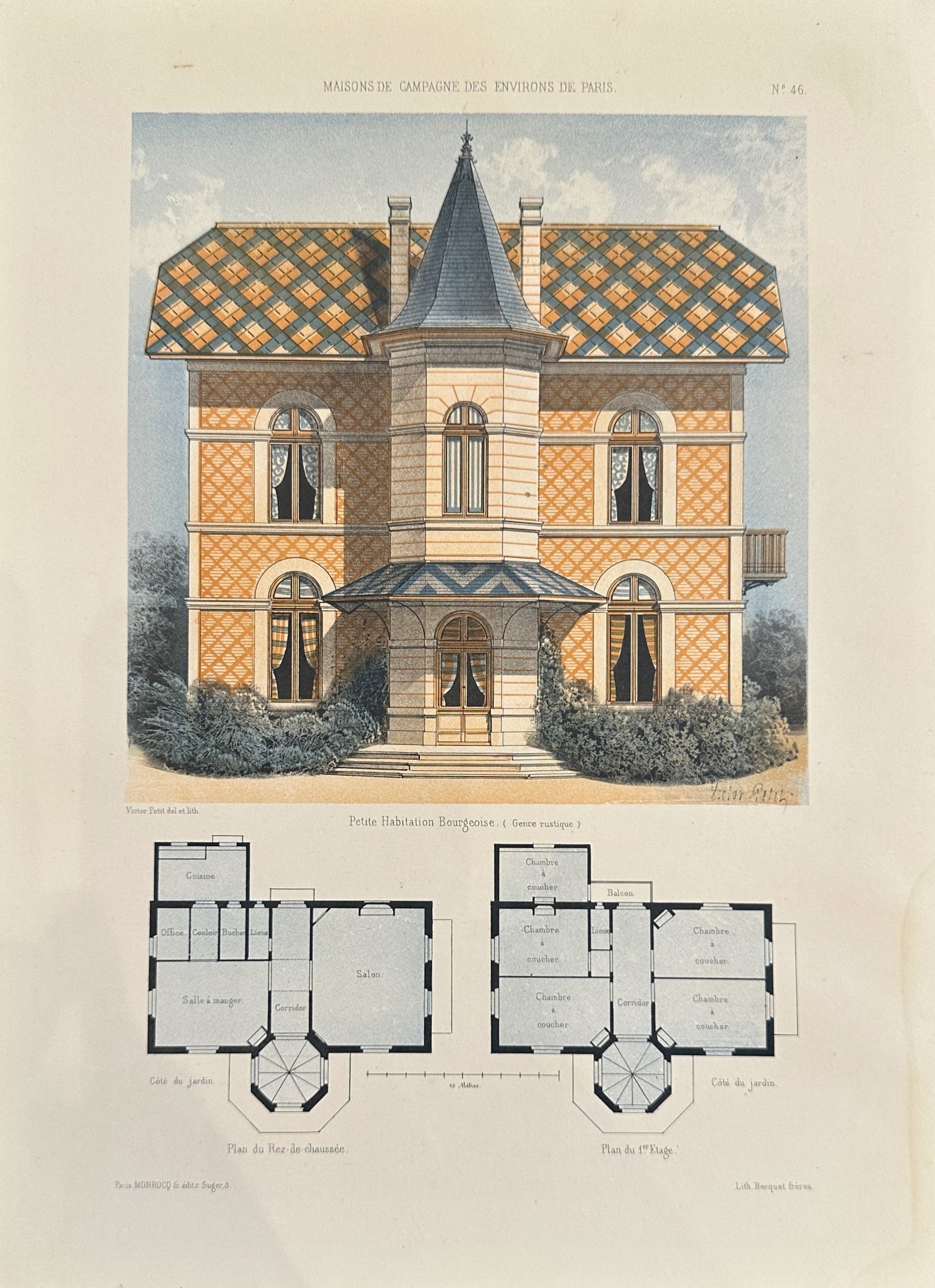 Maisons de Campagne- French Architectural Plan, NO.46 - Authentic Vintage Antique Print