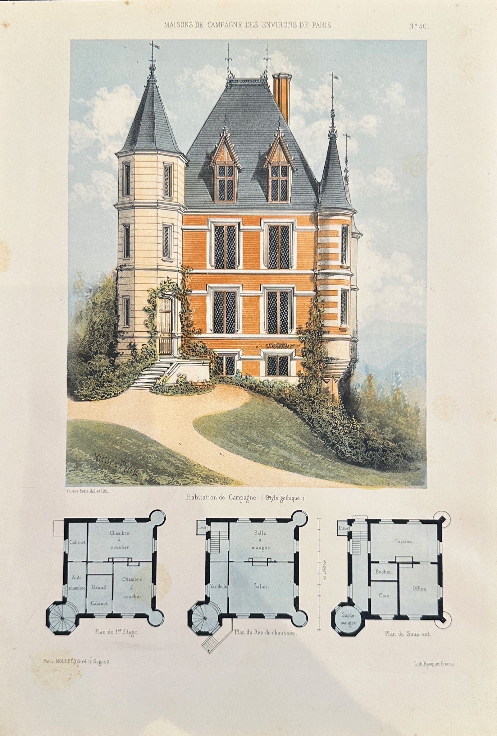 Maisons de Campagne- French Architectural Plan, NO.40 - Authentic Vintage Antique Print