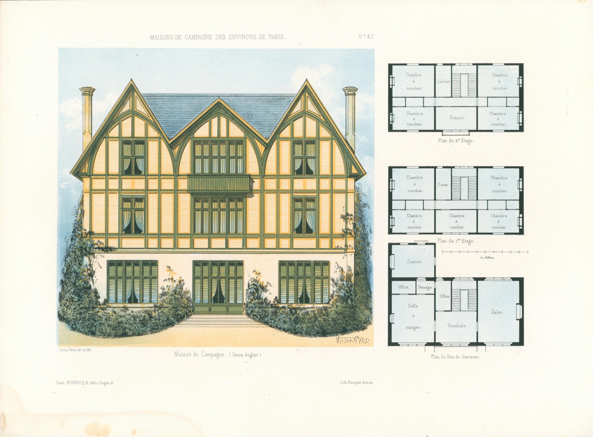 Maisons de Campagne- French Architectural Plan, NO.47 - Authentic Vintage Antique Print