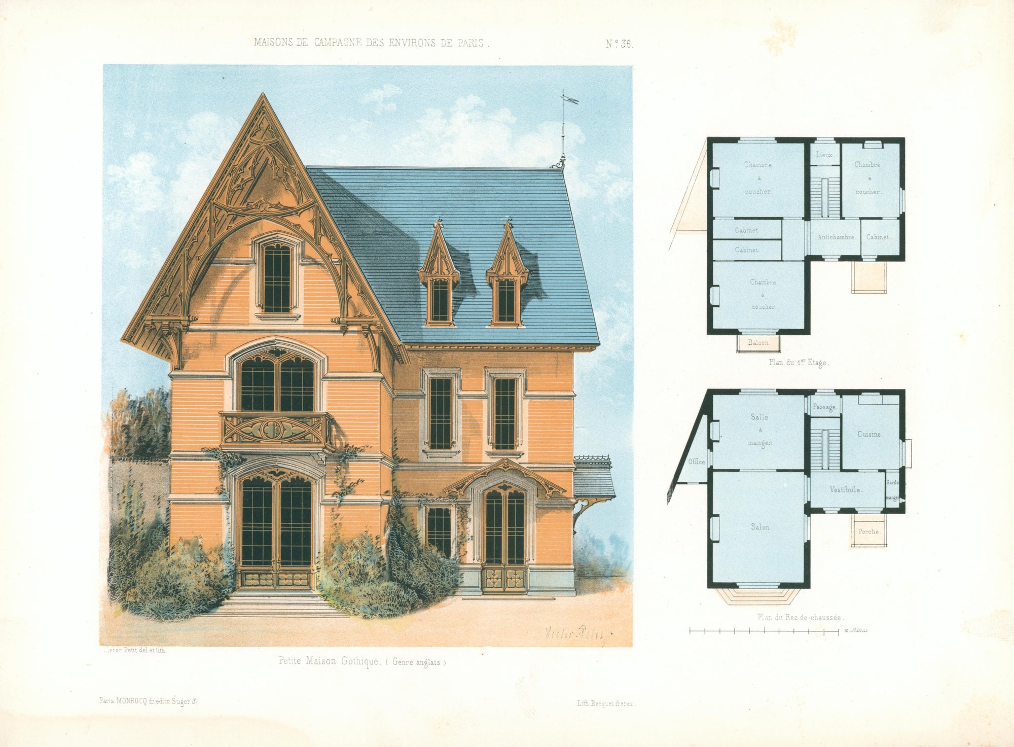 Maisons de Campagne- French Architectural Plan, NO.36 - Authentic Vintage Antique Print