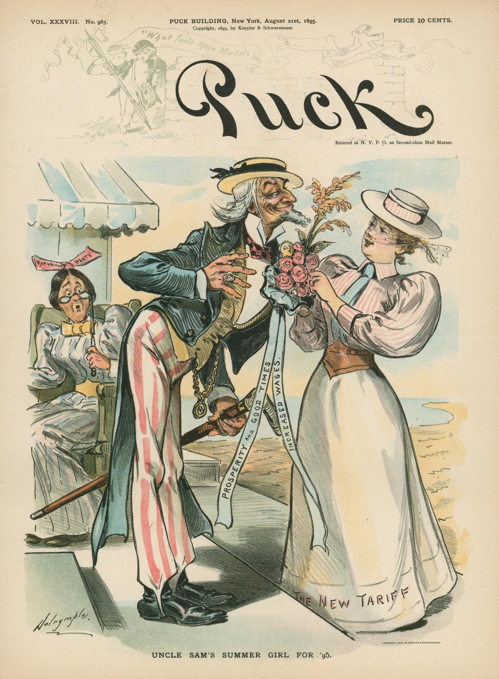 Uncle Sam's Girl- Puck Magazine - Authentic Vintage Cover Art