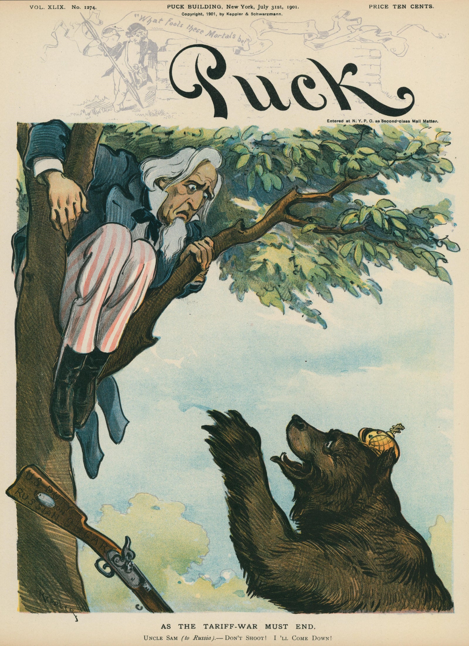 Tariff War- Puck Magazine - Authentic Vintage Cover Art