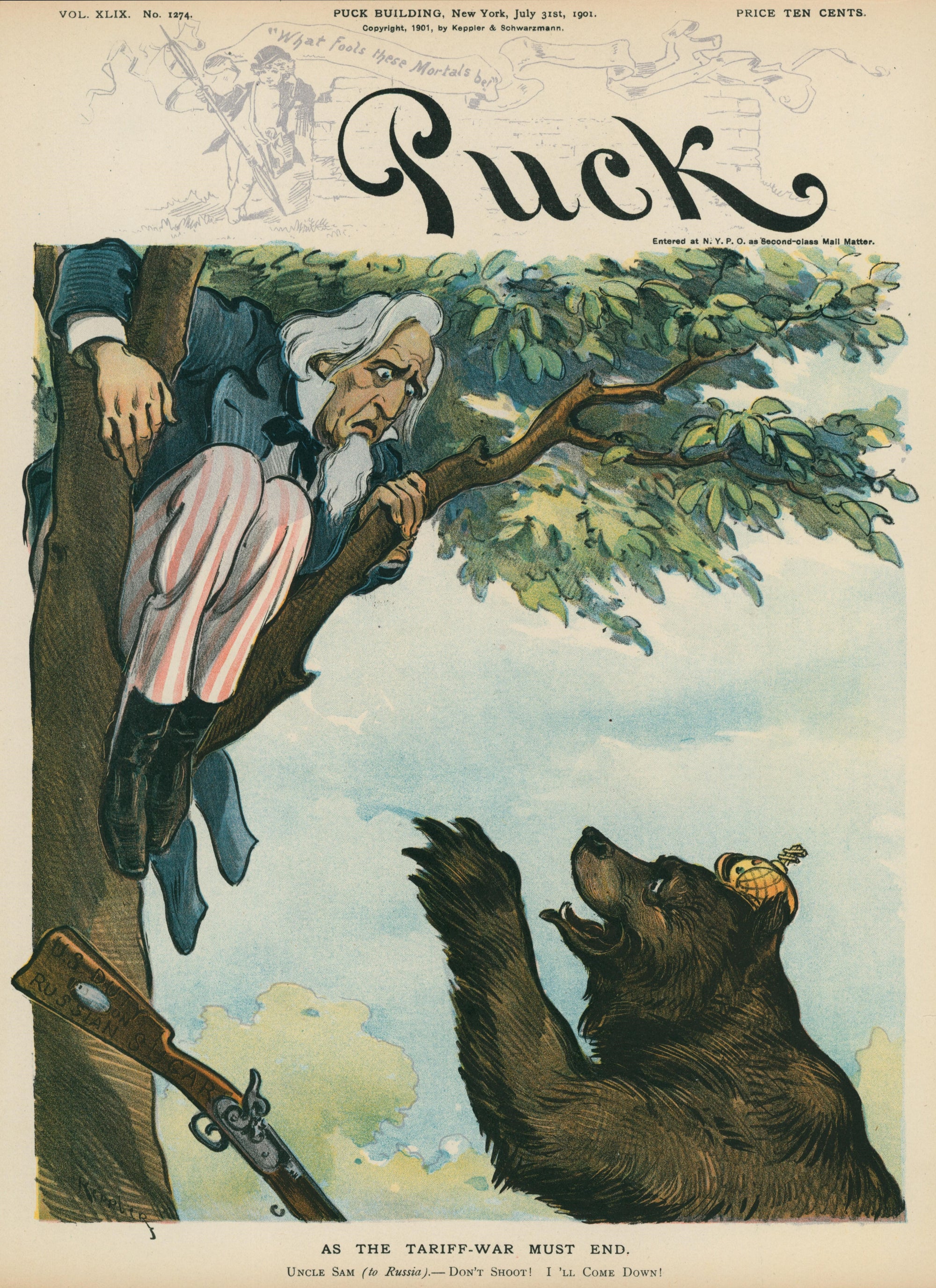Tariff War- Puck Magazine - Authentic Vintage Cover Art
