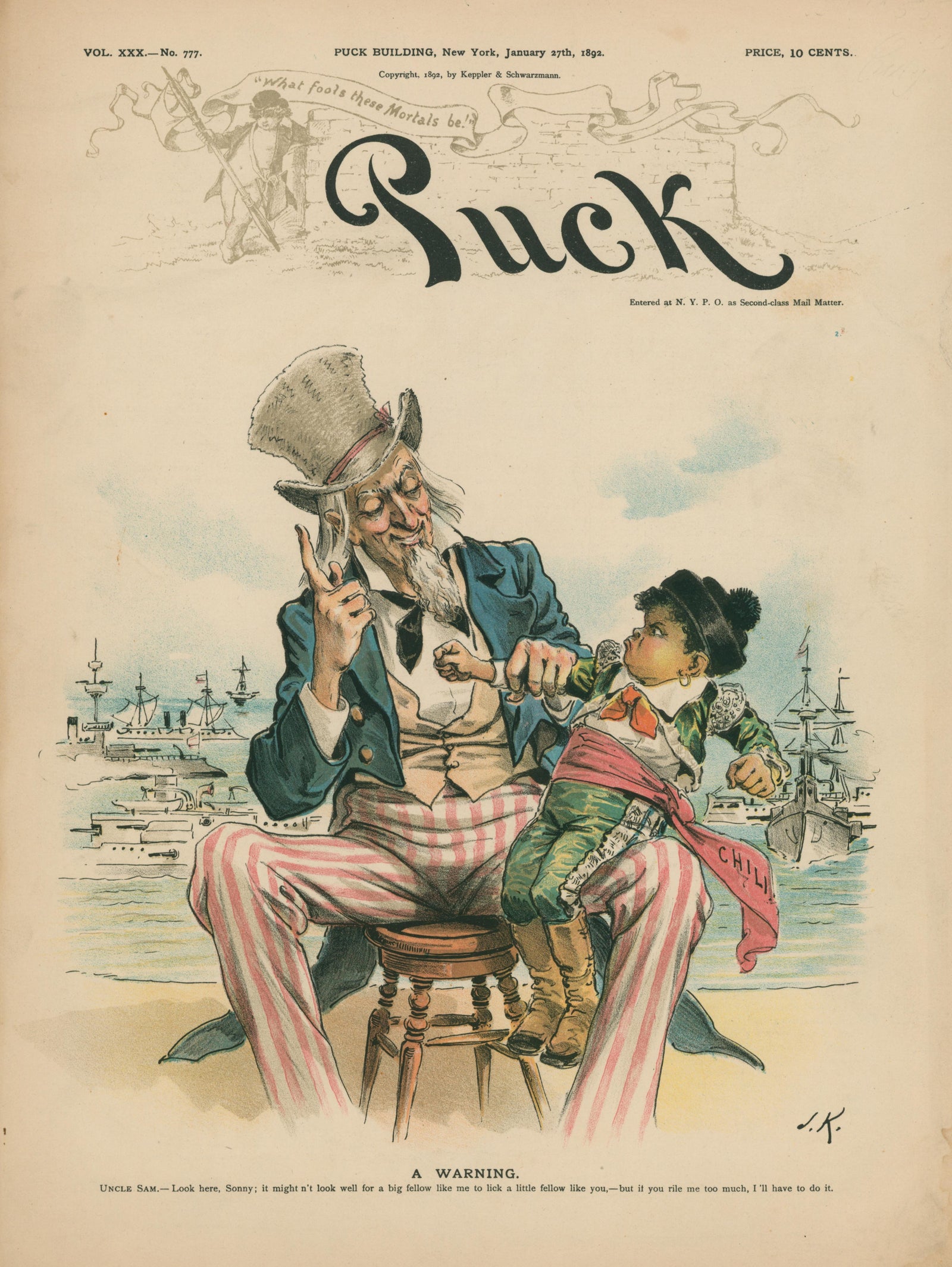 A Warning- Puck Magazine - Authentic Vintage Cover Art