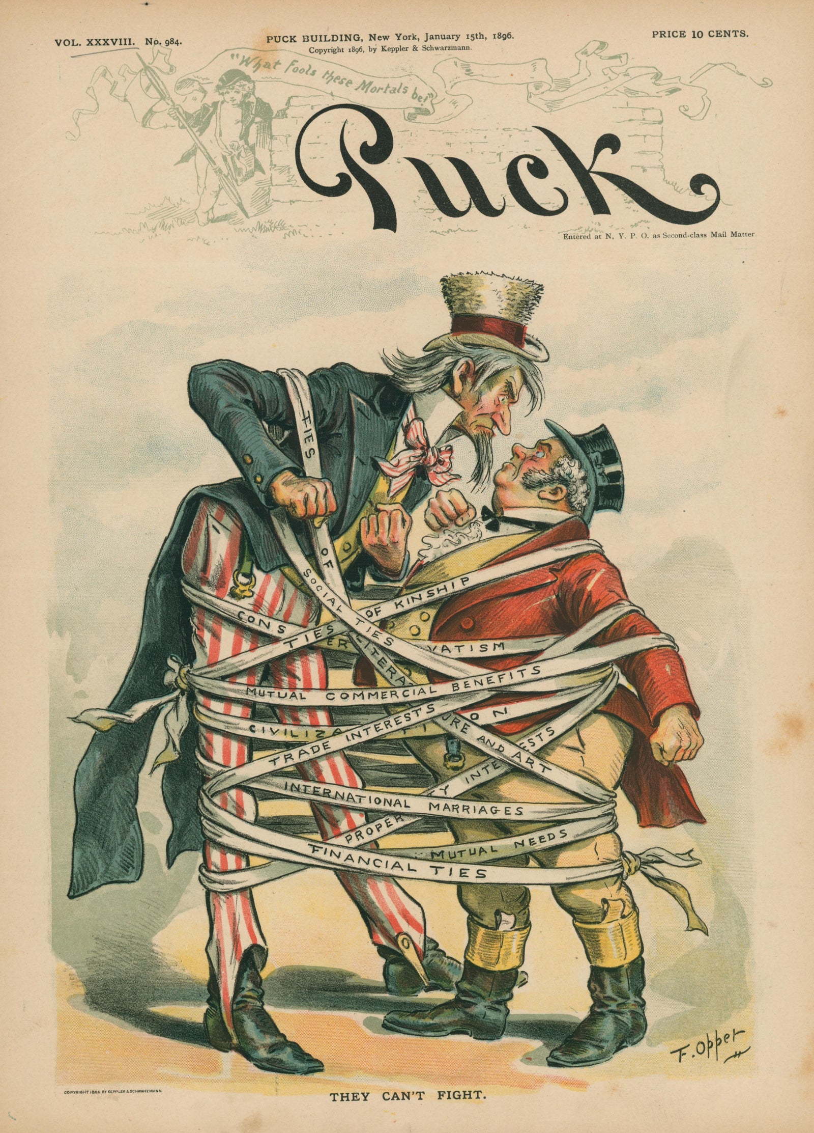 They Can't Fight- Puck Magazine - Authentic Vintage Cover Art