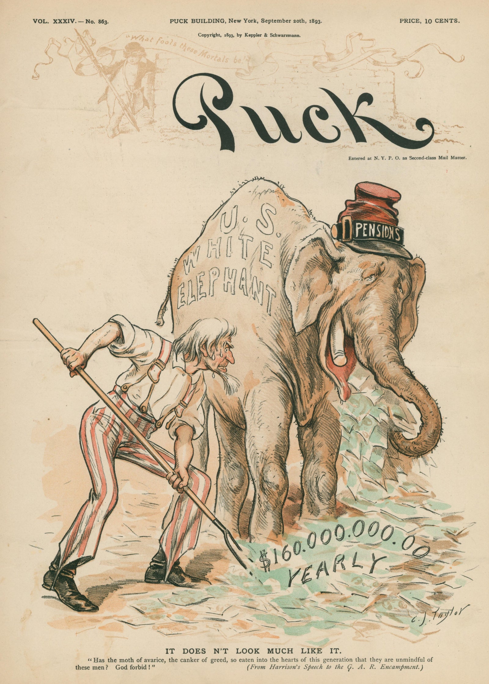 Pensions- Puck Magazine - Authentic Vintage Cover Art