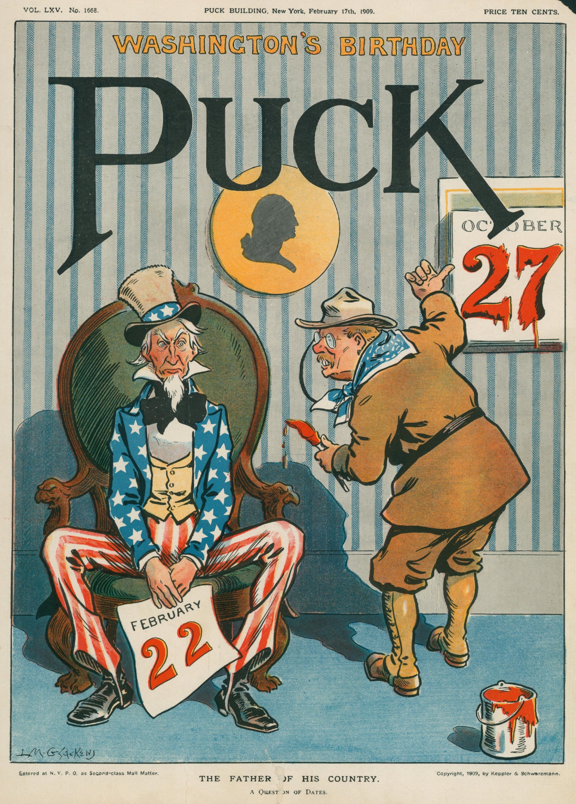Washington's Birthday- Puck Magazine - Authentic Vintage Cover Art