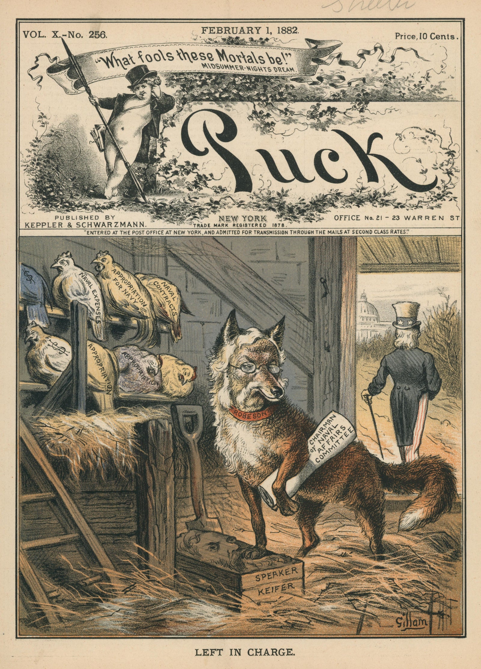 Left in Charge- Puck Magazine - Authentic Vintage Cover Art