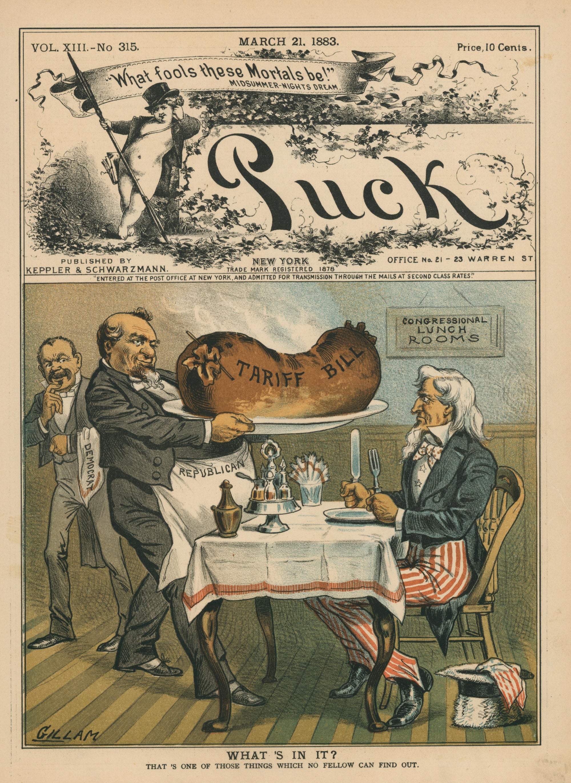 Tariff Bill- Puck Magazine - Authentic Vintage Cover Art