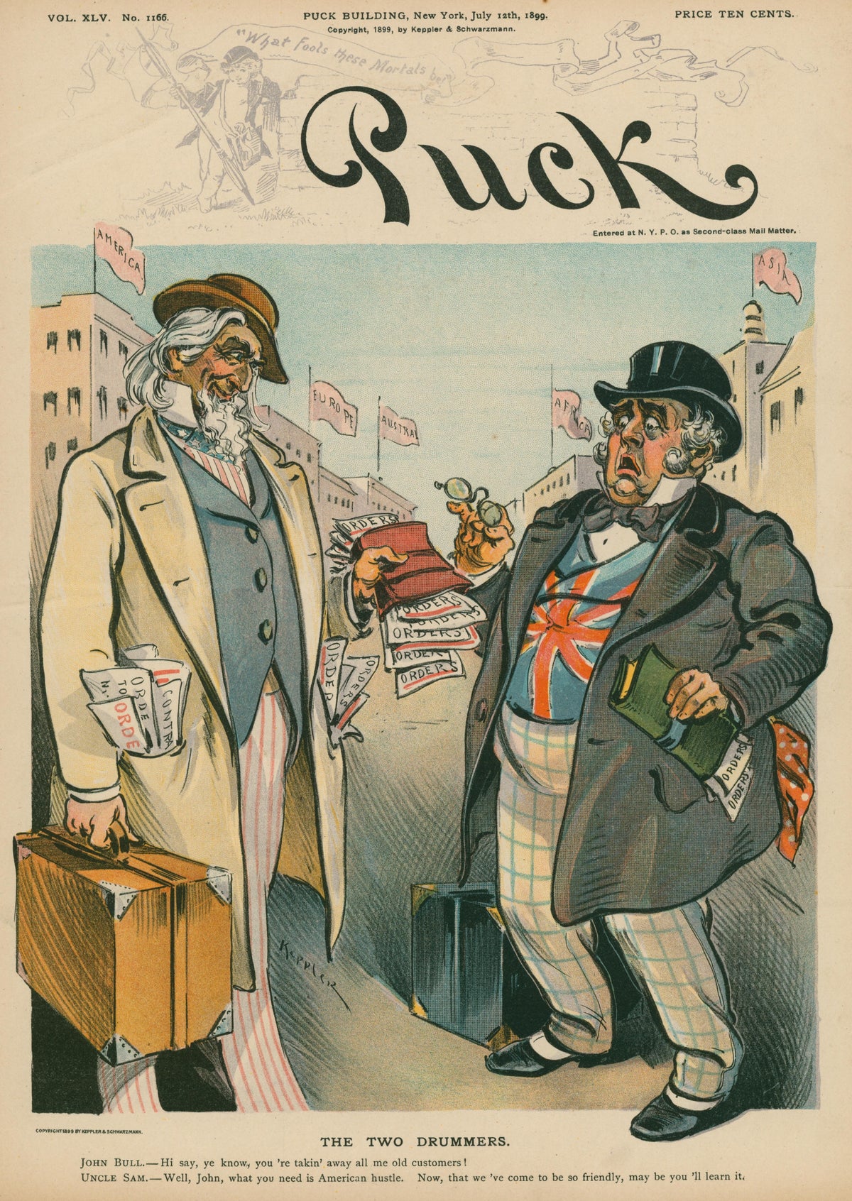 Two Drummers- Puck Magazine - Authentic Vintage Cover Art