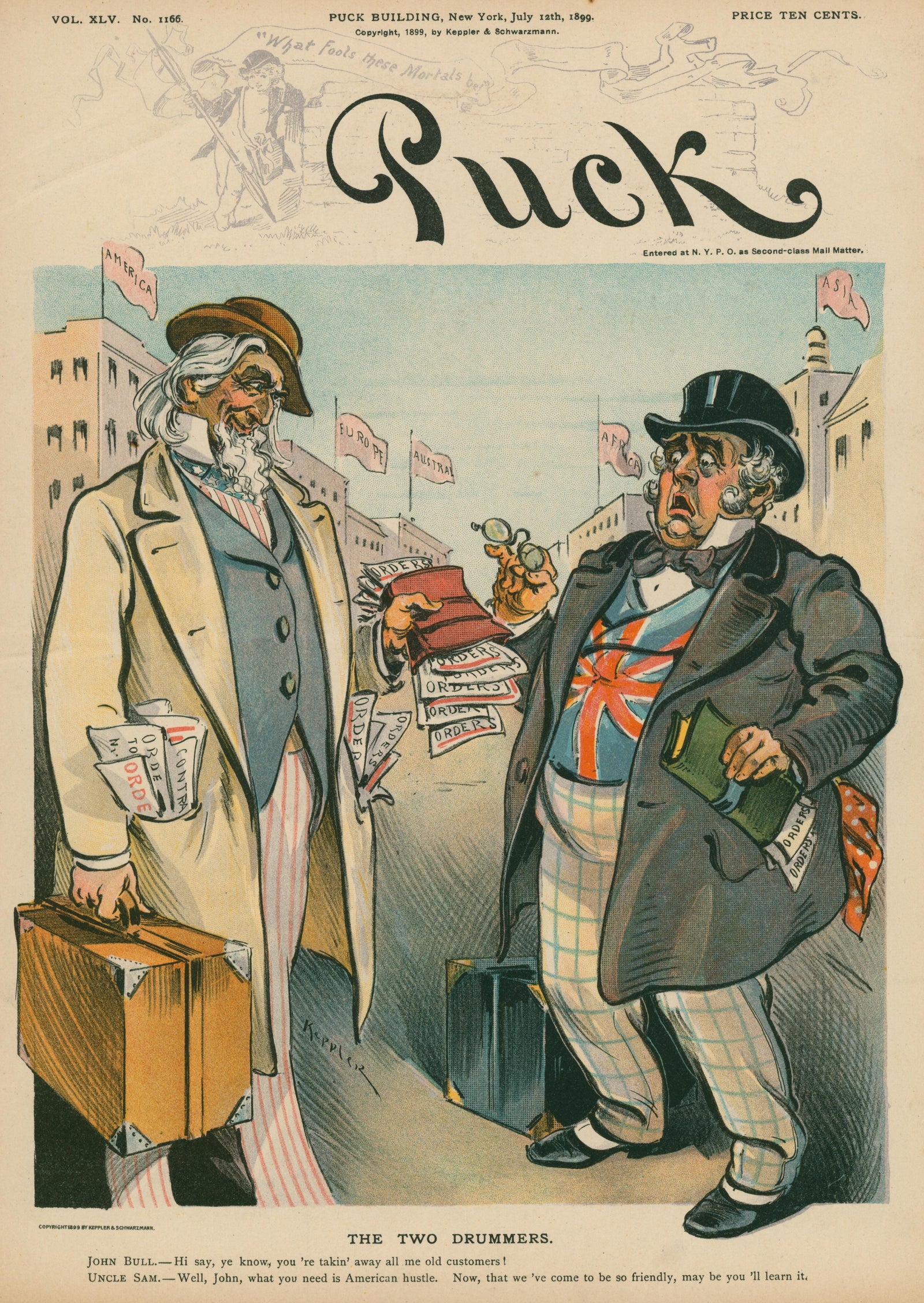 Two Drummers- Puck Magazine - Authentic Vintage Cover Art