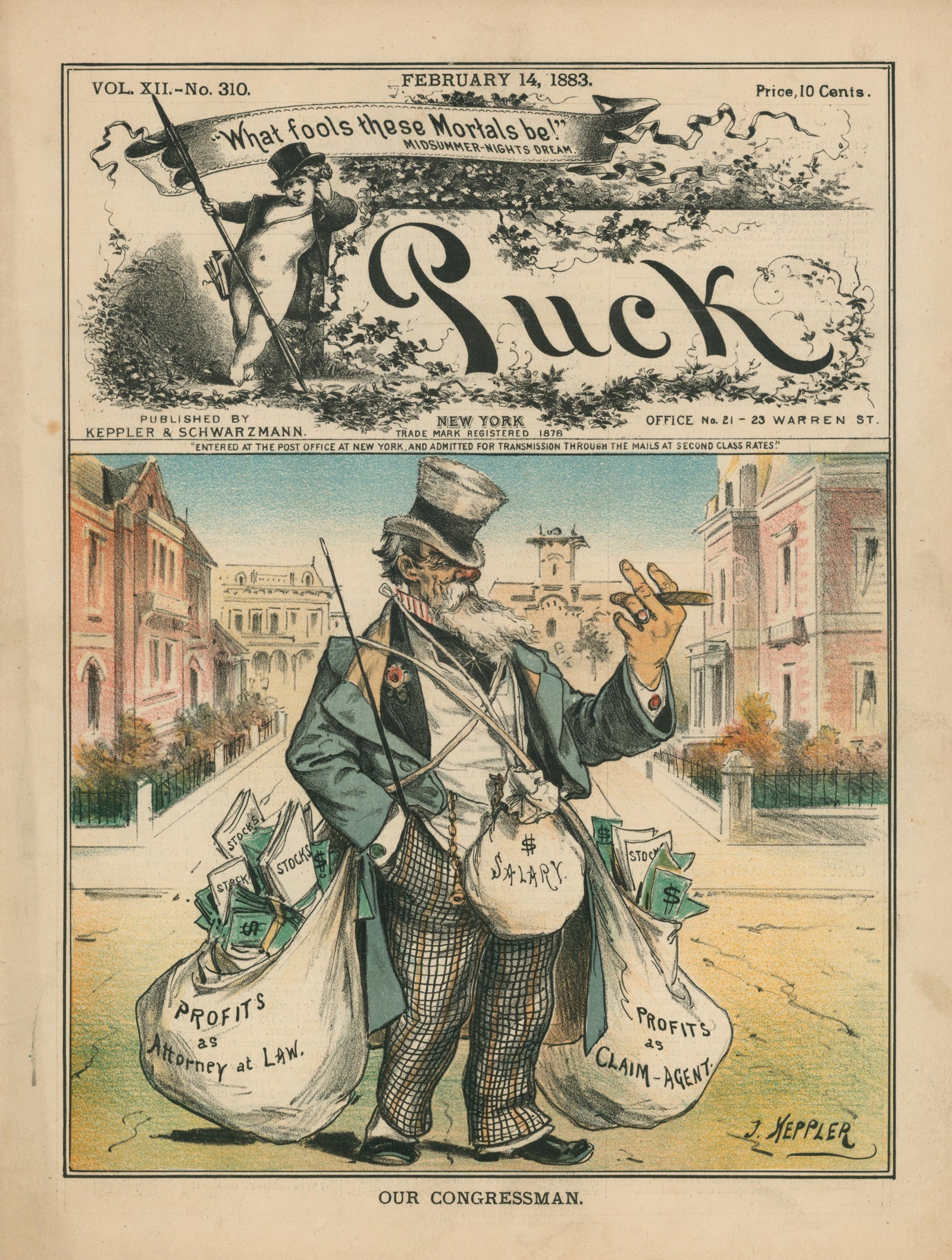 Our Congressman- Puck Magazine - Authentic Vintage Cover Art