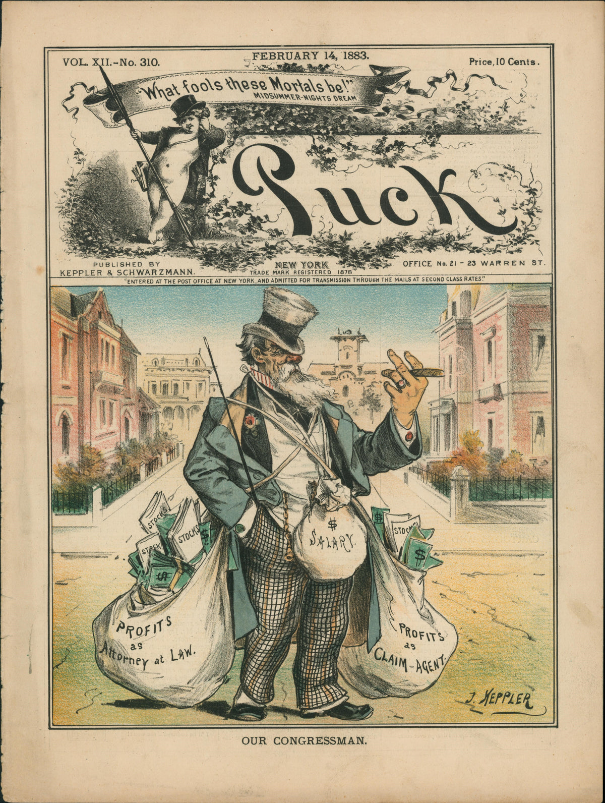 Our Congressman- Puck Magazine - Authentic Vintage Cover Art